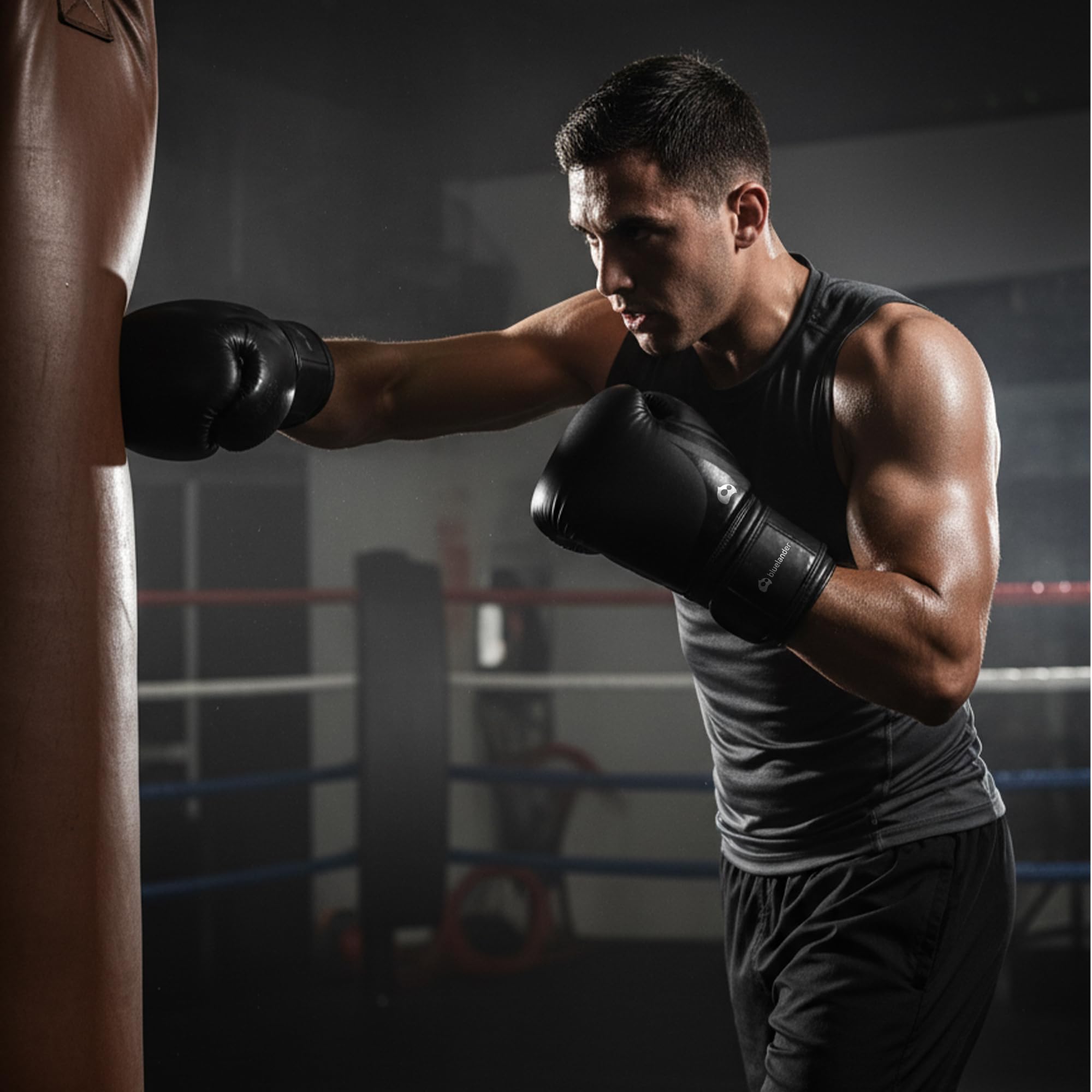 Bluelander Guantes de Boxeo 14 Oz, para Entrenamiento, Incluyen Protector Bucal, Absorción de Impactos y Correa Ajustable, Adecuados para Hombres y Mujeres, Ideales para Kickboxing y MMA