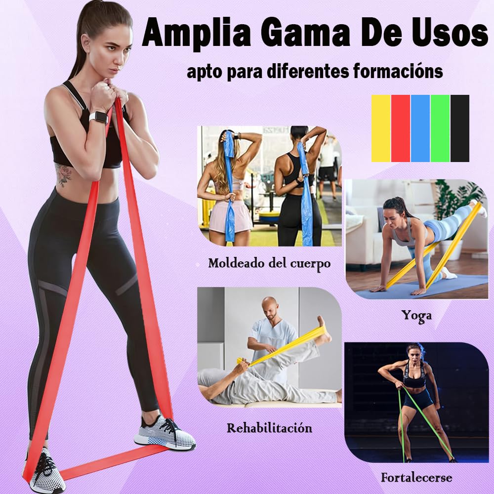 Meajax Bandas de Resistencia 5PCS, Ligas de Resistencia para Ejercicio, Banda Elástica Resistencia para Yoga, Pilates, Bandas Elásticas para Ejercicio, Entrenamiento en Hogar Gimnasio o Exteriores