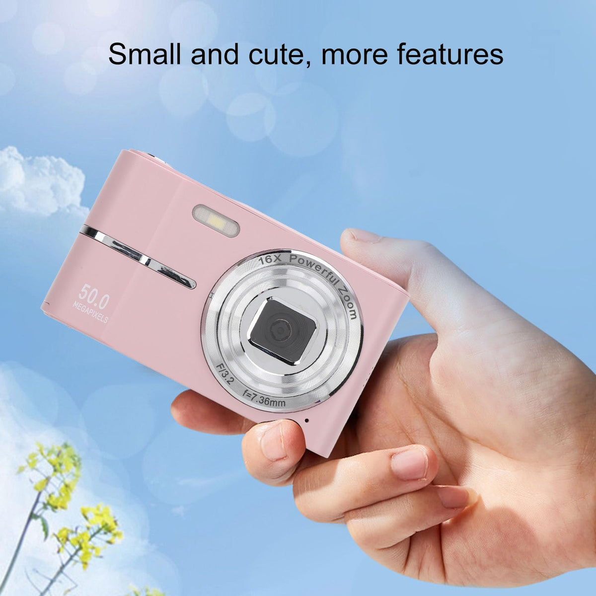 Cámara Digital FHD 1080P, Cámara Digital de Bolsillo 50MP, Zoom 16X, Cámara Compacta con Pantalla HD de 2.4in, Enfoque Automático, Cámara Portátil con Estilo Película. (Rosado)