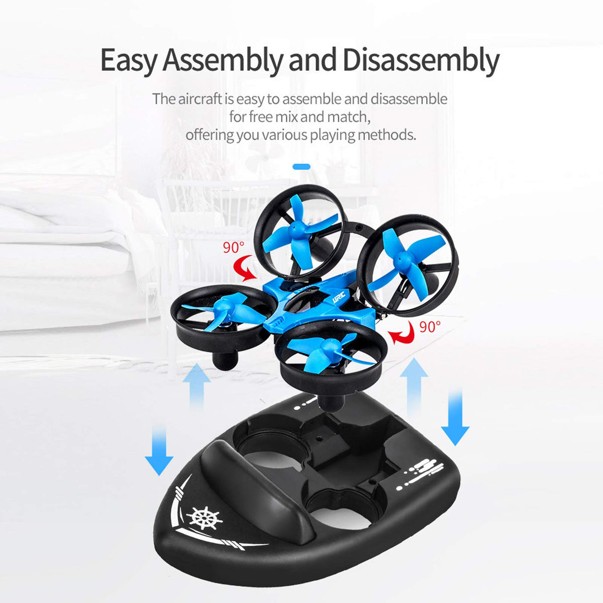 GOTOTOP - 3 en 1 RC Drone Mini RC Drone Juguete Flip Modo sin cabeza Tierra Agua Barco Eléctrico Control Remoto Niños Juguete