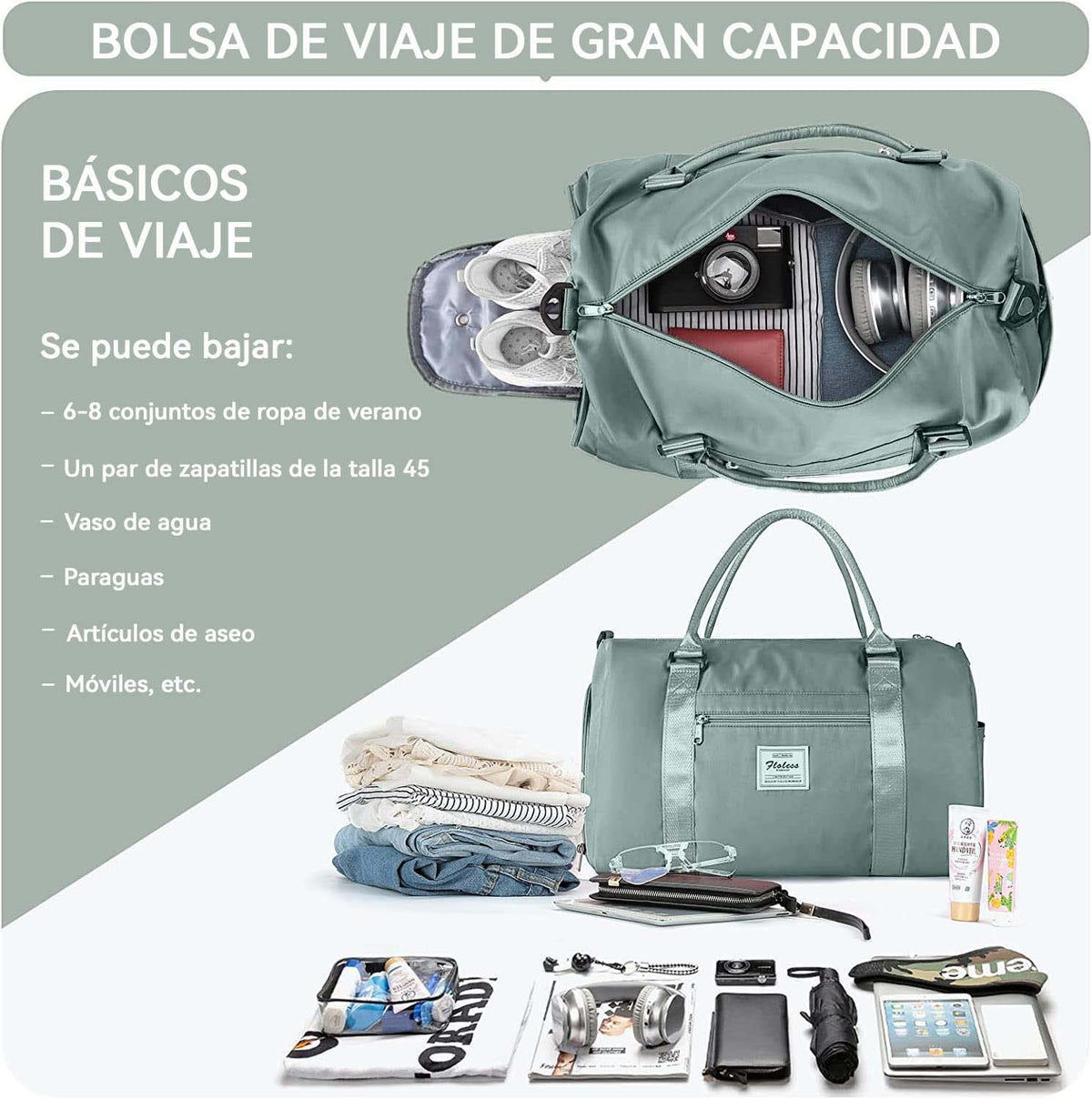 Bolsa Deportiva para el Gym con Compartimento para Zapatos y Bolsa de Agua Húmeda,Bolsas de Viaje para Hombre y Mujer,Ideal para Viajes, Entrenamiento, Yoga, Deportes