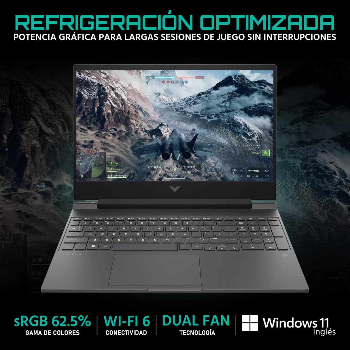 HP Laptop Gamer Victus NVIDIA GeForce RTX 4050 Intel Core i5 13420H 16GB 512GB SSD 15.6" Full HD 144Hz W11 Teclado Ingles Gaming Estable en Calidad Media