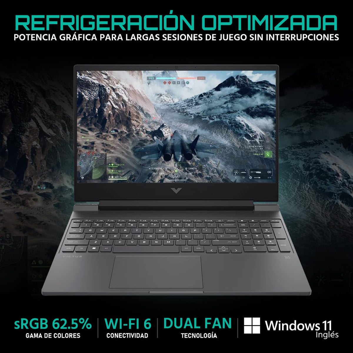 HP Laptop Gamer Victus NVIDIA GeForce RTX 4050 Intel Core i5 13420H 16GB 512GB SSD 15.6" Full HD 144Hz W11 Teclado Ingles Gaming Estable en Calidad Media
