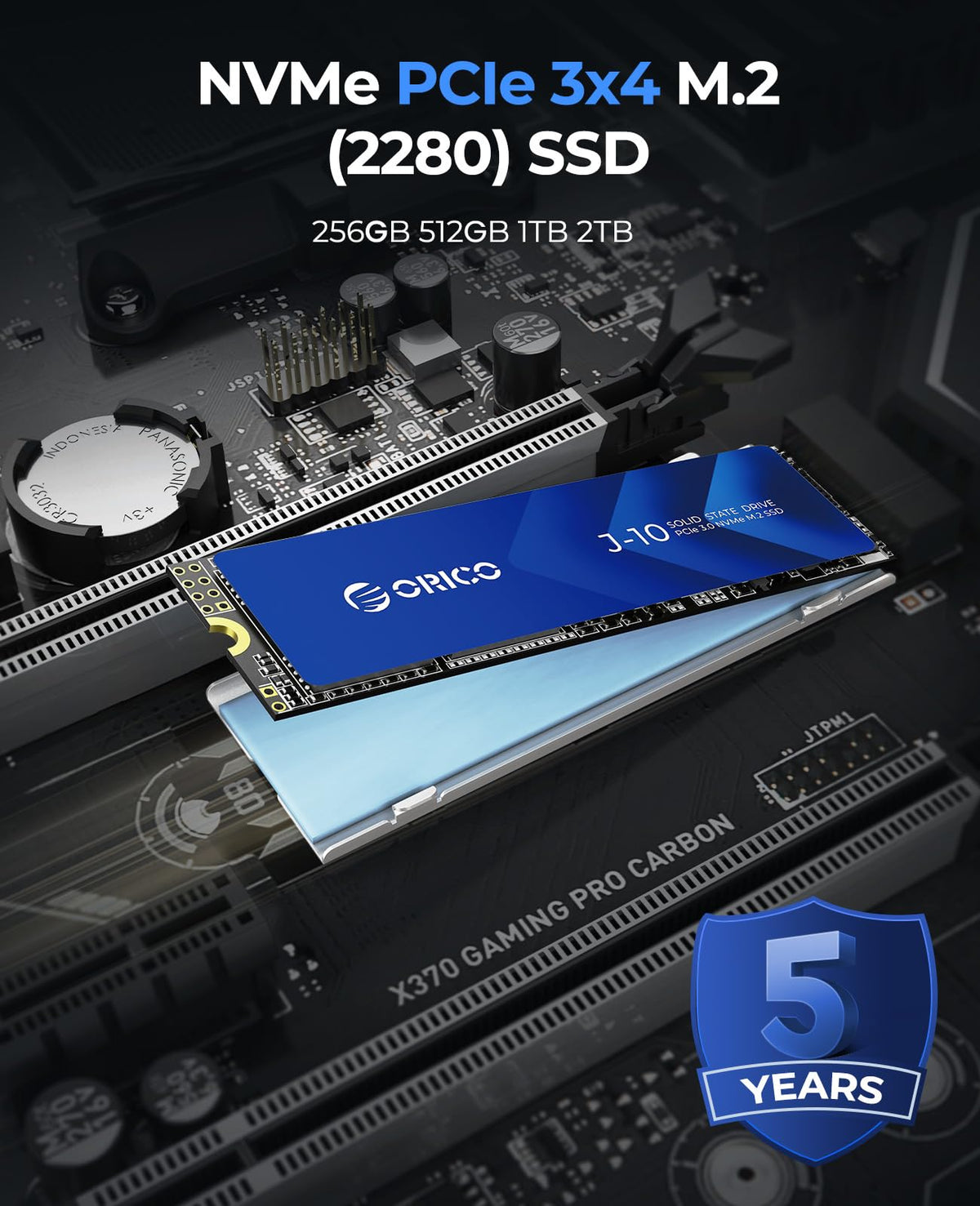 ORICO NVMe SSD 512GB M.2 con disipador térmico, PCIe Gen3x4 2280 Internal Solid State Drive, SLC Cache 3D NAND, hasta 3100MB/s, Compatible con portátiles y PC de sobremesa-J10