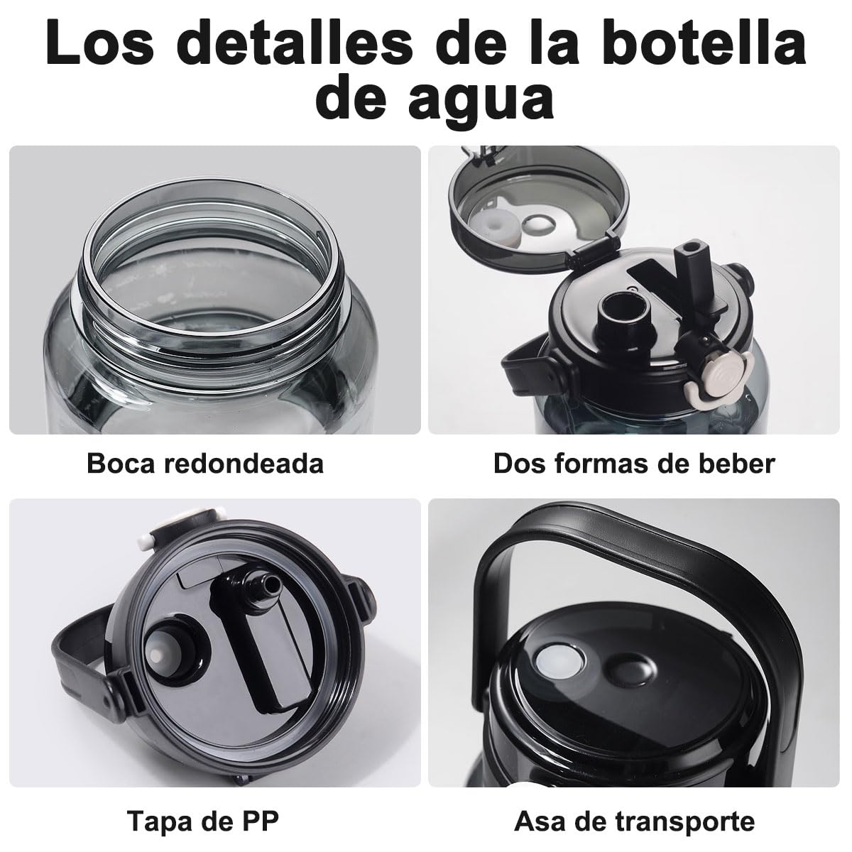 Botella de Agua Deportiva 2L con Pajita Sin BPA Antifugas