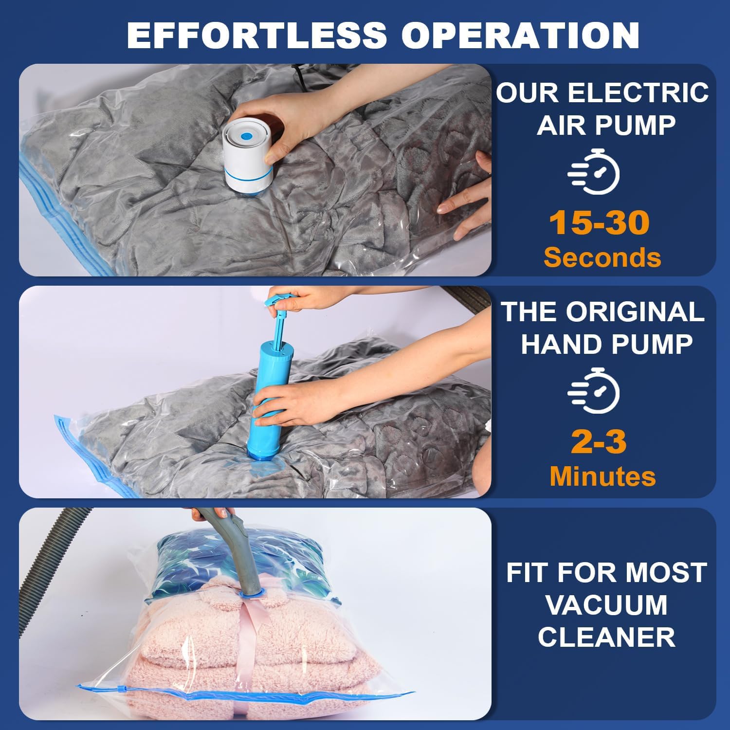 Bolsa de Almacenamiento de Compresión Al Vacío con Bomba Eléctrica de Aire, 14 Bolsas de Almacenamiento al Vacío Reutilizables, Para Guardar Edredones,Ropa,Cobertores,Almohadas