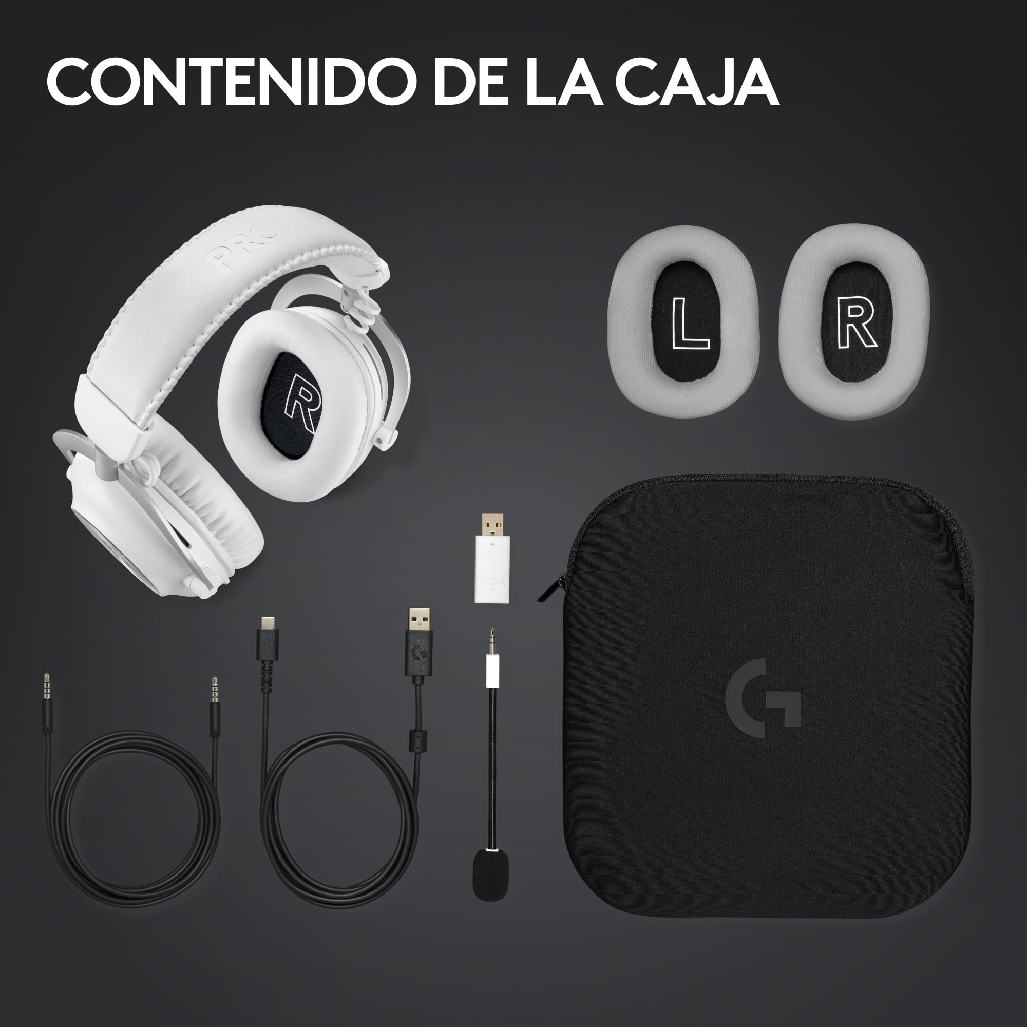 Logitech G Pro X 2 Lightspeed Audífonos Inalámbricos Gamer, Mic. Brazo Desmontable, Grafeno de 50 mm, DTS:X 2.0, Sonido Envolvente 7.1, Bluetooth/USB/Cable Aux. de 3.5 mm, Color Blanco