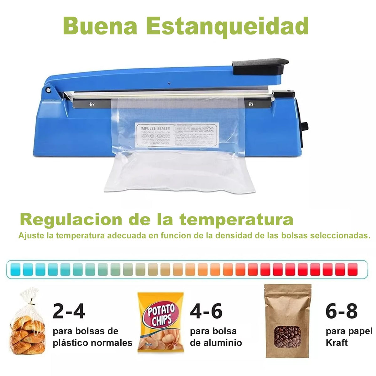 Qzgyoool Sellador de Bolsas, 20CM Sellador de Bolsas Maquina, Máquina de Envasado de Termosellado a Presión Manual para Bolsas de Plástico Almacenamiento Hogar, Sellado, a Prueba de Humedad, etc.