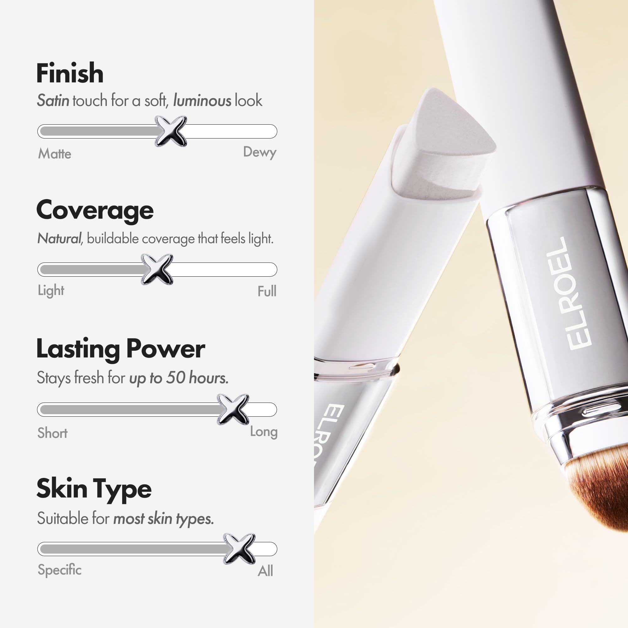 ELROEL BLANC Cover Cream Stick V – Base coreana que cambia de color con cepillo desmontable – Base de maquillaje de cobertura completa a media (203 medianas, 0.45 onzas)