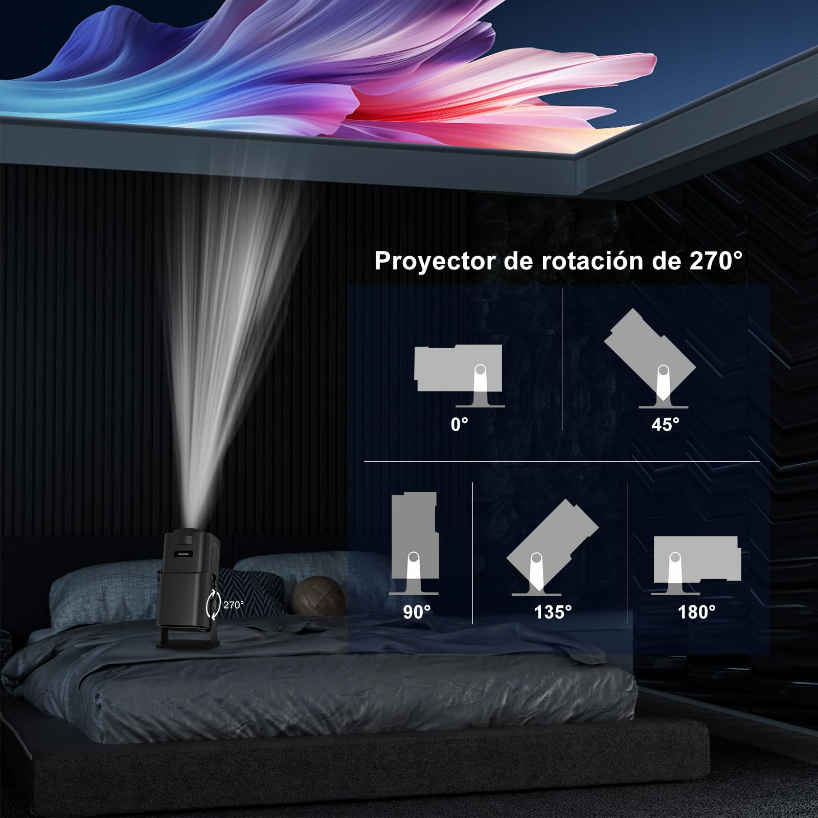 Salange Proyector Portátil, Mini Proyector 4K Soporte, Smart Proyectores Android Inteligente para Exterior/Cine en Casa, WiFi 6 y Bluetooth 5.2, Auto Keystone, Compatible con iOS/Android/PC/PS (Negro)