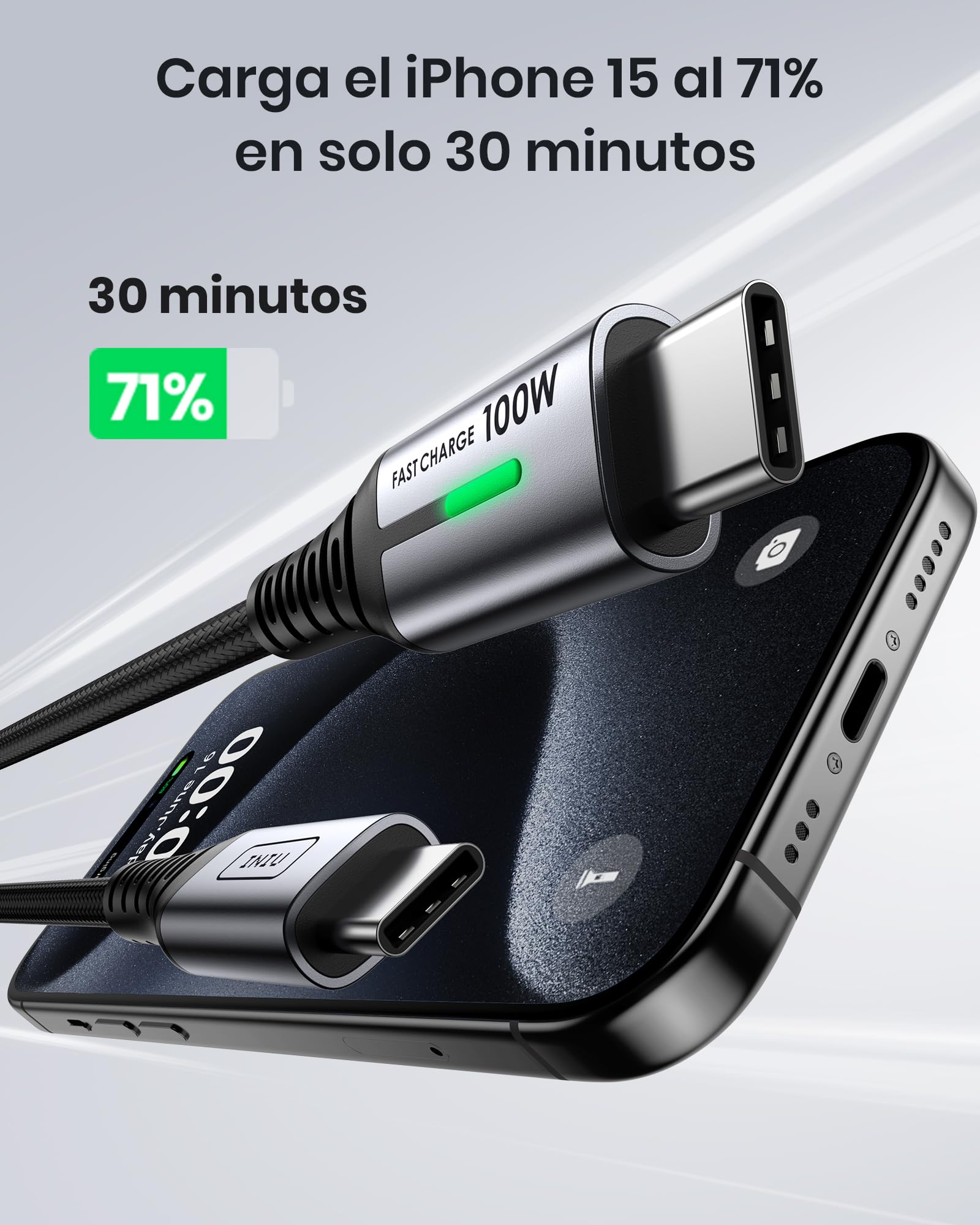 INIU Cable USB C a USB C 100W, 2m Cable USB C PD 5A QC 4.0 Carga Rapida, Cargador USB Tipo C Nylon para iPhone 16 15 MacBook Pro 2020 Samsung S23 Ultra S22 iPad Air Google Pixel Switch Steam Deck