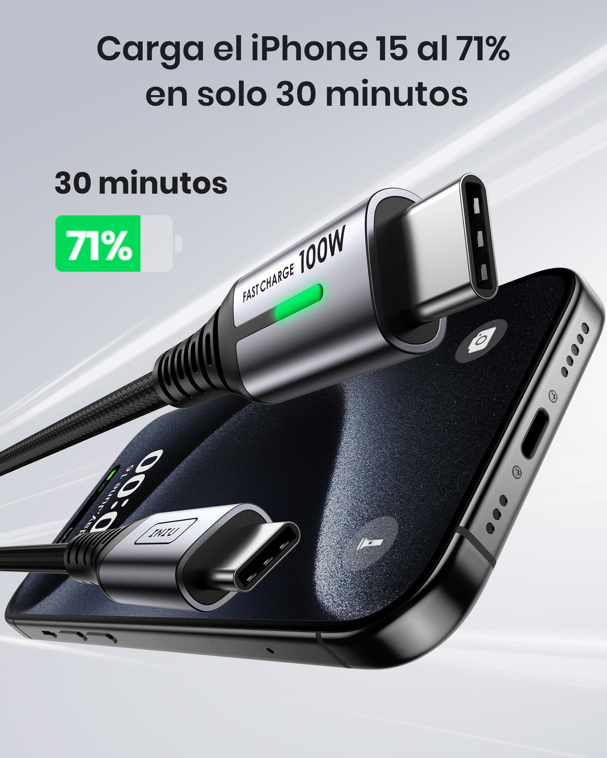 INIU Cable USB C a USB C 100W, 2m Cable USB C PD 5A QC 4.0 Carga Rapida, Cargador USB Tipo C Nylon para iPhone 16 15 MacBook Pro 2020 Samsung S23 Ultra S22 iPad Air Google Pixel Switch Steam Deck