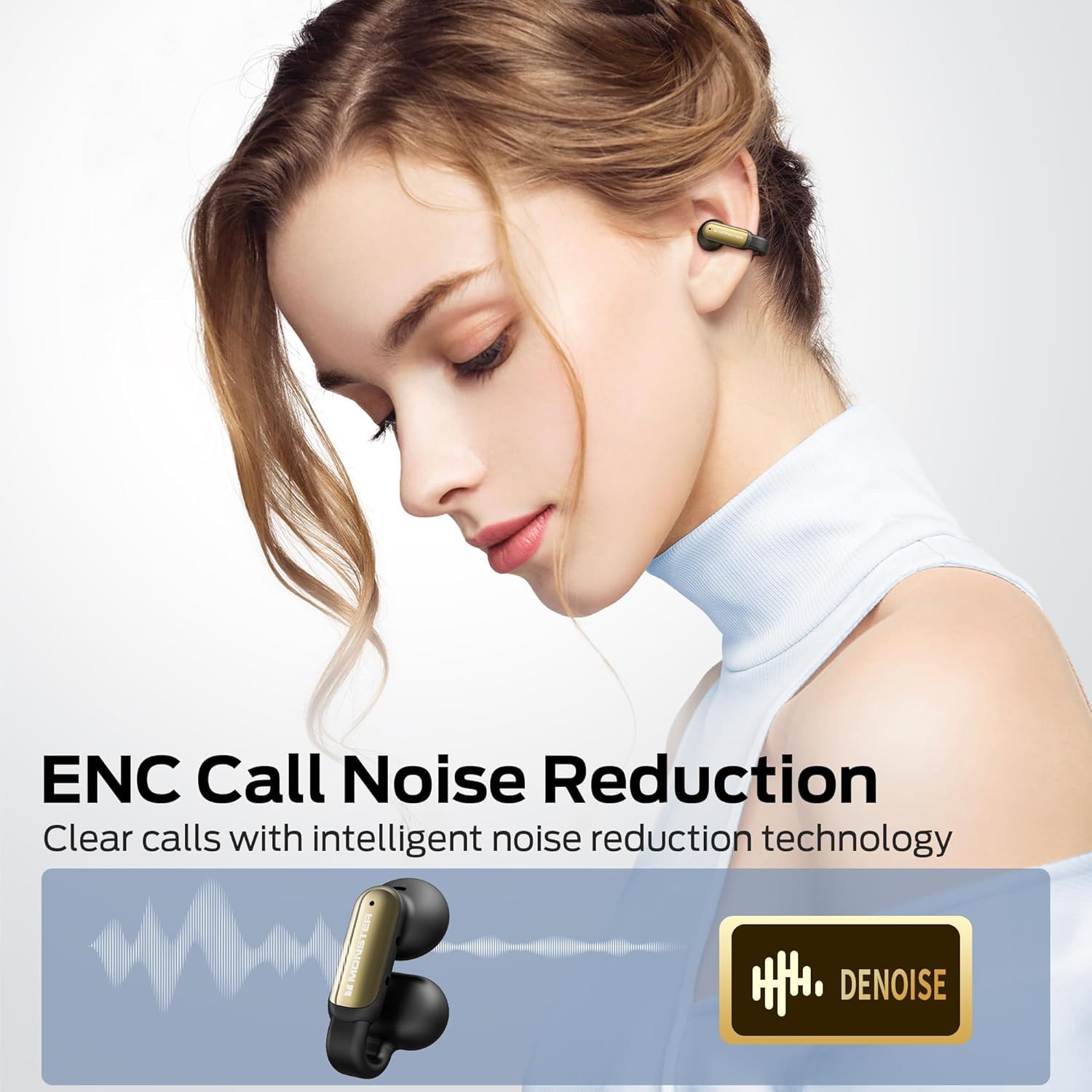 Monster Open Ear AC601 Audifonos Inalámbricos, Bluetooth 5.4 con Estéreo HiFi, Llamadas Claras con Tecnología ENC, 21 h de Reproducción, Carga Rápida, Control Táctil, Impermeables IPX6 (Negro)