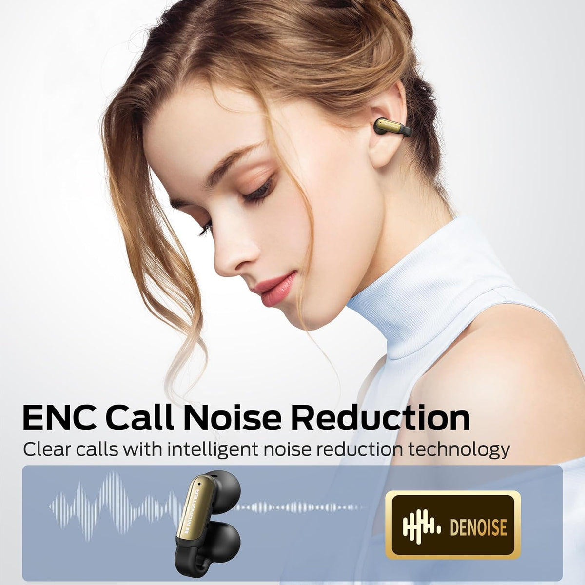 Monster Open Ear AC601 Audifonos Inalámbricos, Bluetooth 5.4 con Estéreo HiFi, Llamadas Claras con Tecnología ENC, 21 h de Reproducción, Carga Rápida, Control Táctil, Impermeables IPX6 (Negro)