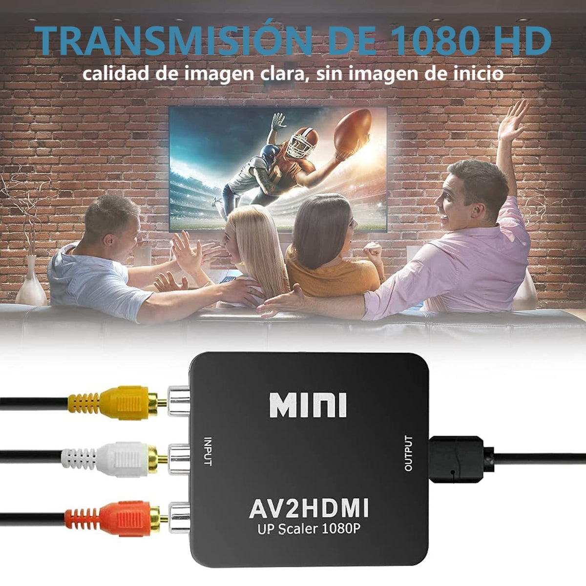 Qzgyoool - Adaptador RCA a HDMI, Convertidor RCA a HDMI, 720p/1080p RCA Compuesto CVBS AV a HDMI con Cable de Alimentación USB Convertidor de Señal de Xbox PS4, PS3,STB VHS VCR Cámara DVD a HDMI TV