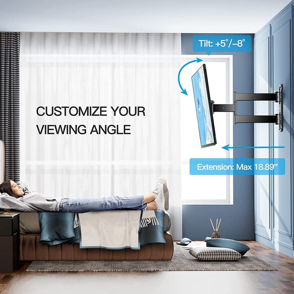 BuFan Soporte de TV Movible para Pantallas de 14″ a 60″ Articulado Anti-Reflejos con 3 Brazos, Soporta hasta 30 kg, MAX VESA 400x400mm