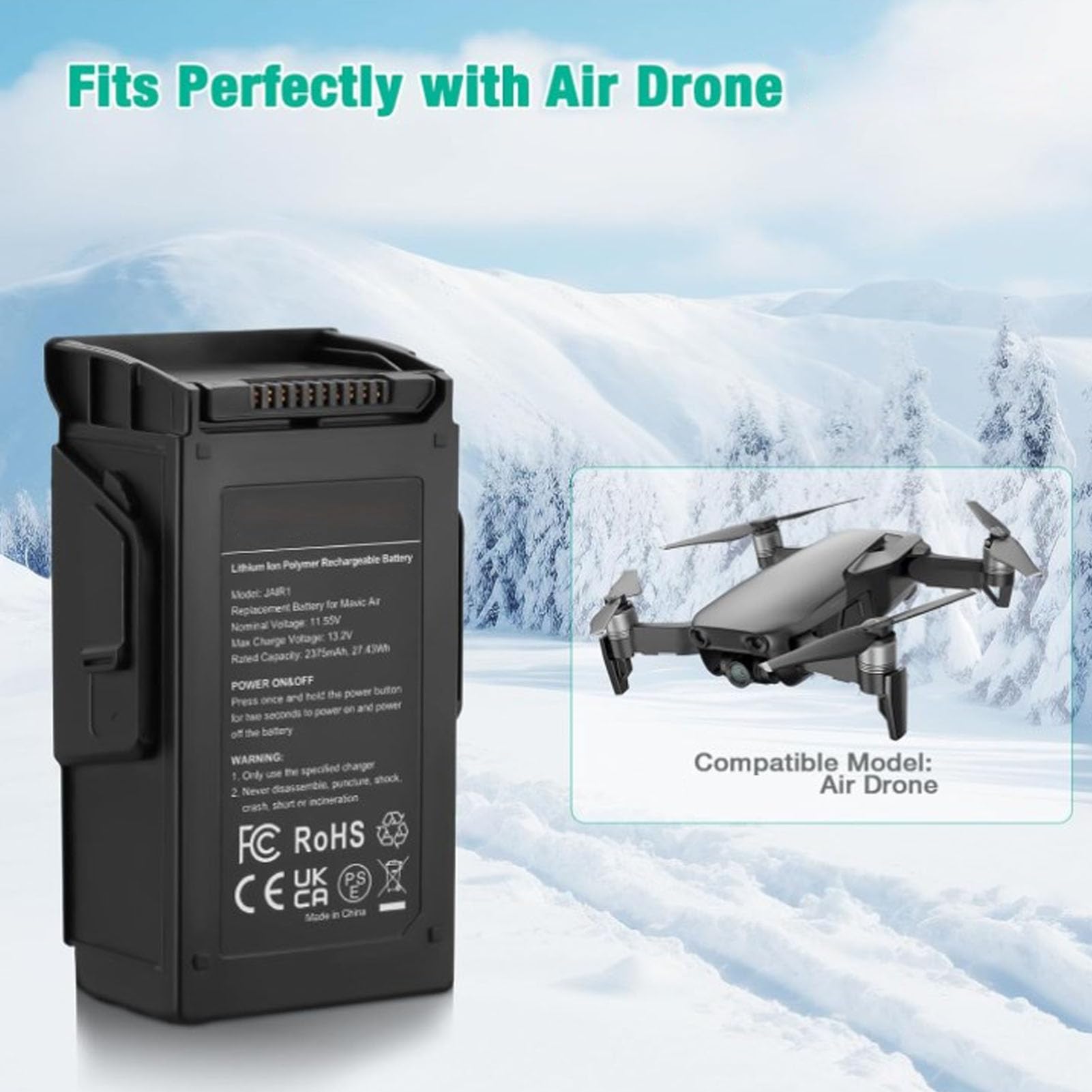 Batería de Vuelo Inteligente Original Mavic Air, Batería de Vuelo Inteligente para Mavic Air Drone Batería de Repuesto 2375 MAh 21 Min Tiempo de Vuelo para Mavic 2 Series Drone