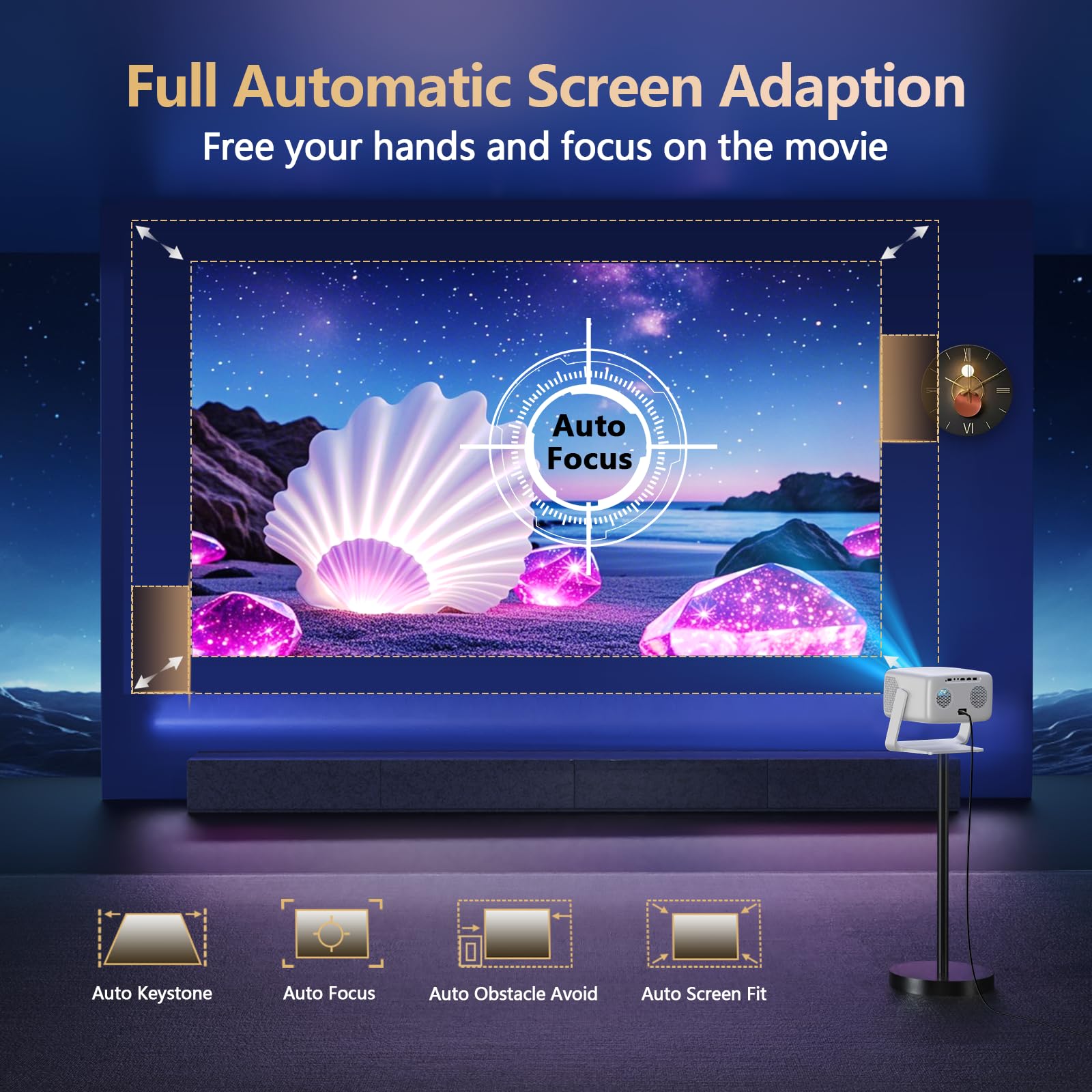 [3500-Ultra Bright/Descargas de aplicaciones oficiales/65W Dolby Audio/Soporte 4K] Proyector inteligente para exteriores con WiFi y Bluetooth, enfoque automático, 2026 actualizado desde el modelo gris
