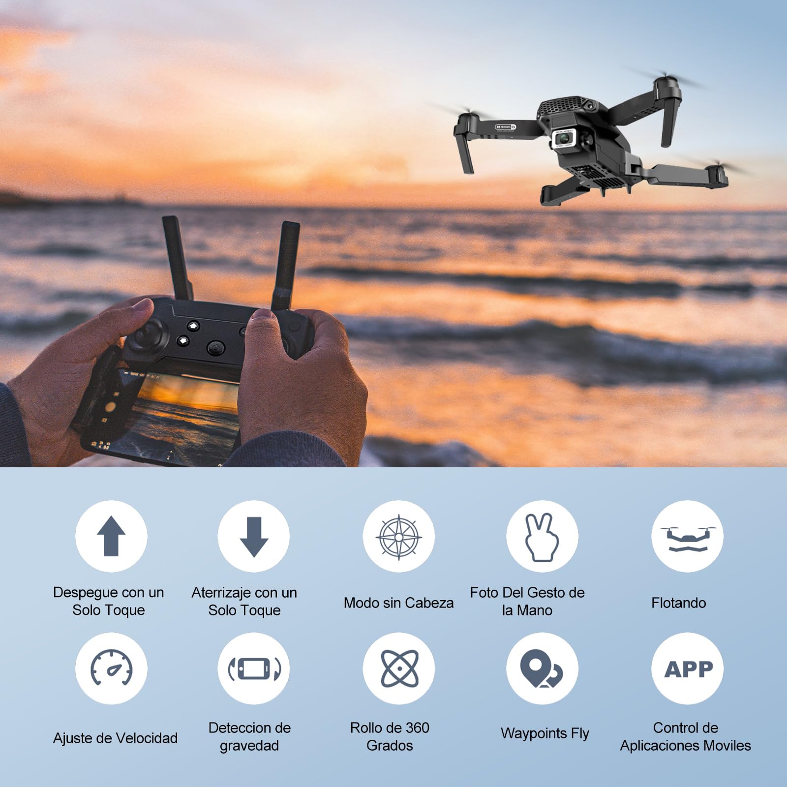Ourlife Mini Drone con Cámara 4K Dual Hd, Drone Control Remoto Posibilidad de Giro de 360°, Drones Antisísmicos Rastrear El Vuelo de 100 Metros, Dron con Camara para Adolescentes Principiantes Regalo