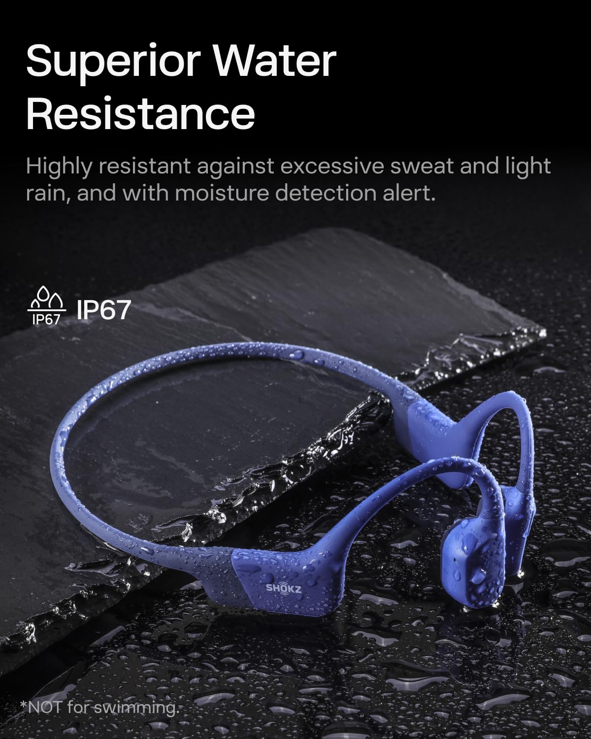 SHOKZ OpenRun Auriculares conducción ósea, audífinos Deportivos inalámbricos de oído Abierto con Bluetooth y micrófono, Open-Ear, Resistentes al Agua IP67 para Correr, USB-C, Azul