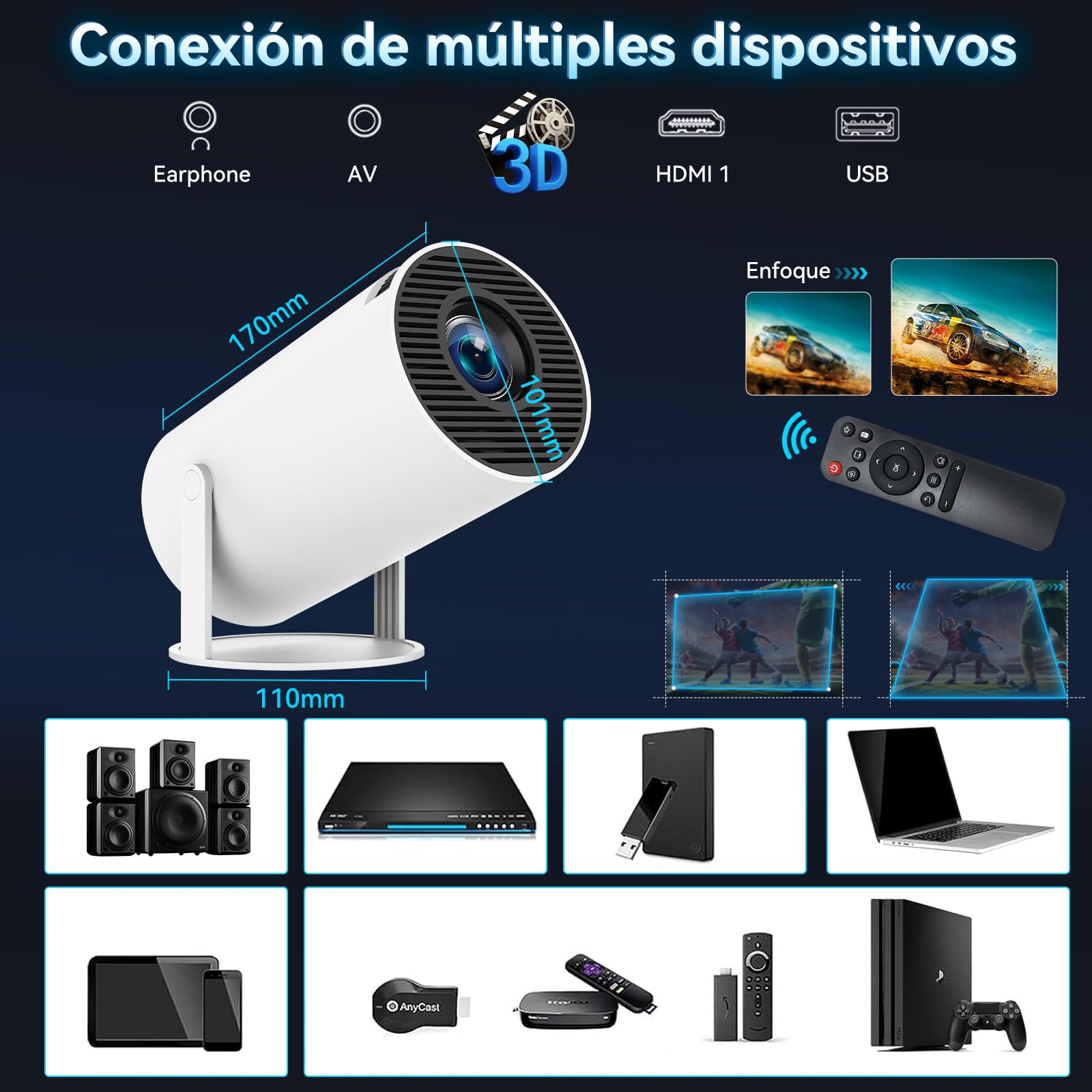 【Android 14.0】KACOTA Mini Proyector 4K Portátil 2026, 250ANSI/10000 Lúmenes