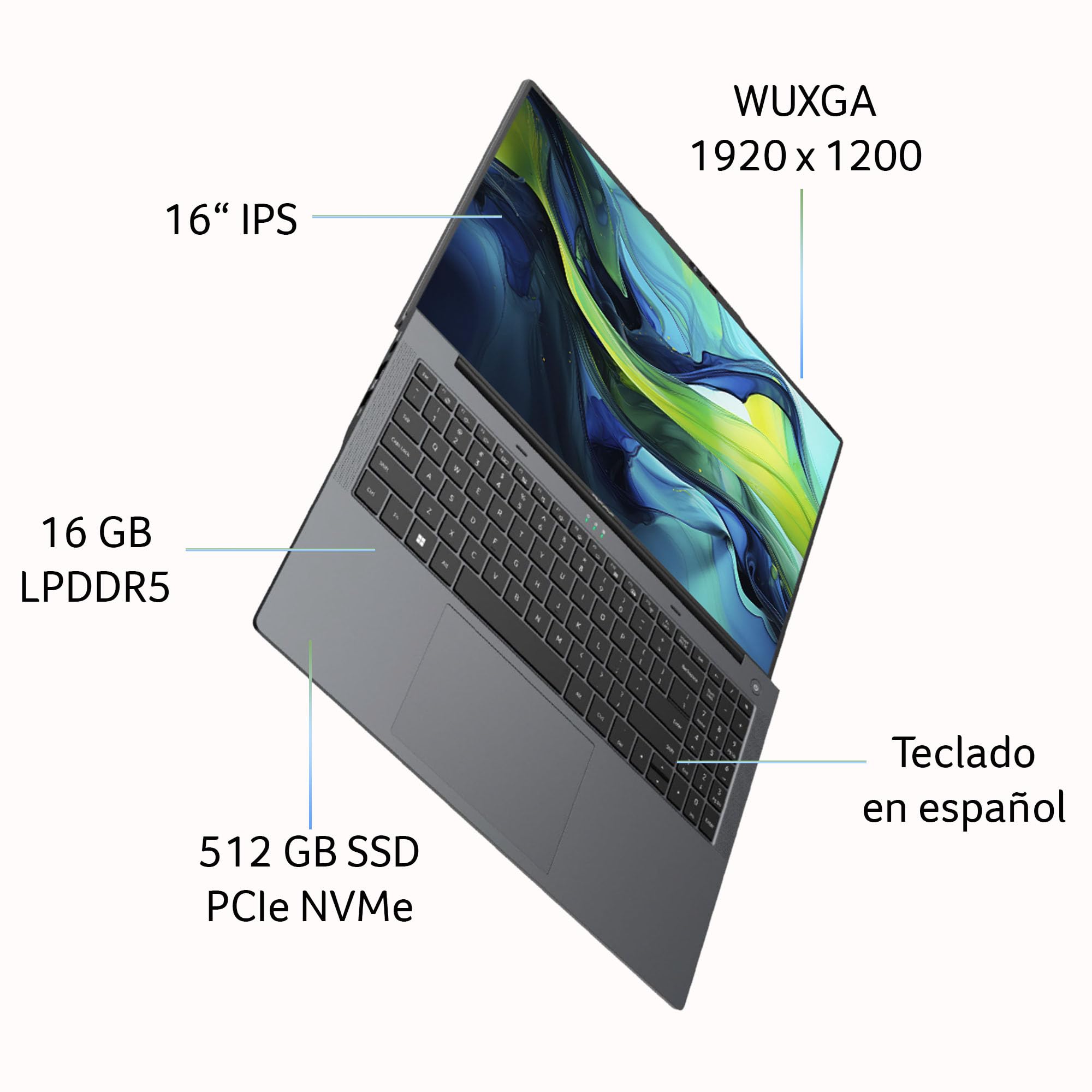 Acer Laptop Aspire Lite 16" WUXGA Core i7 12va 10 Núcleos | Panel IPS | 16GB RAM | 512GB SSD | Intel HD Graphics | Garantia en México