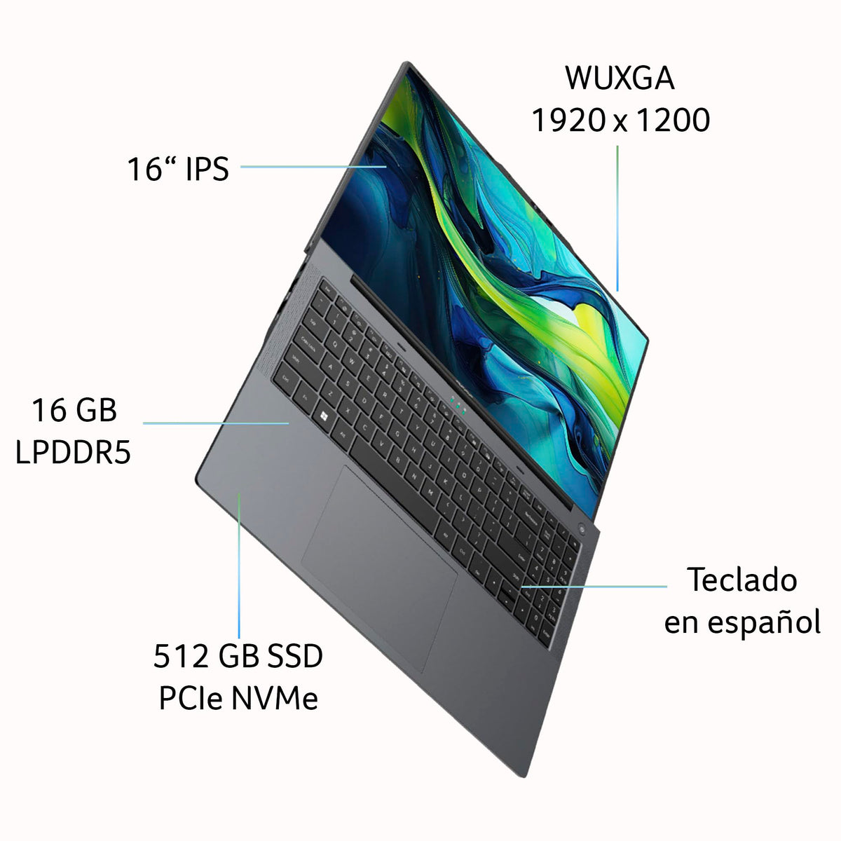 Acer Laptop Aspire Lite 16" WUXGA Core i7 12va 10 Núcleos | Panel IPS | 16GB RAM | 512GB SSD | Intel HD Graphics | Garantia en México