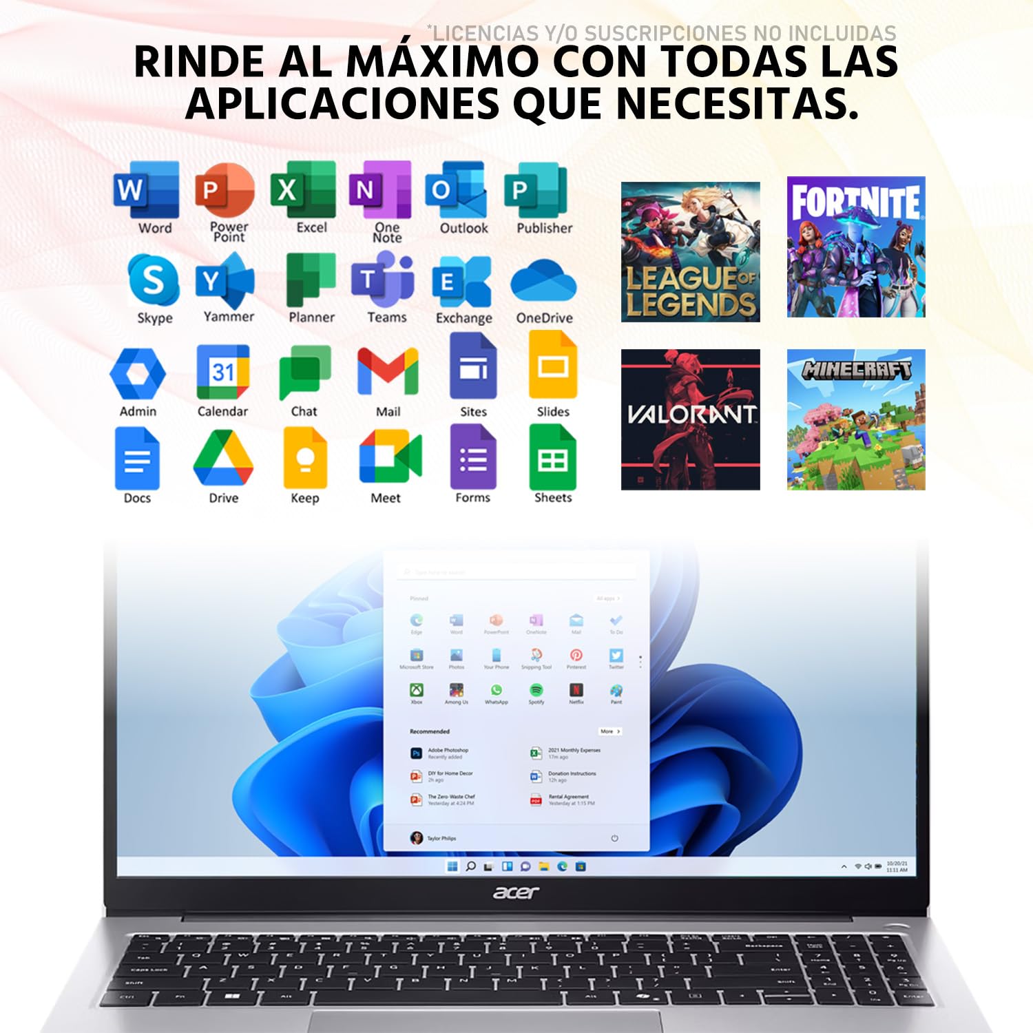 acer Laptop Aspire Lite 15 AMD Ryzen 7 5825U 32GB 1TB SSD 15.6” Full HD W11 Plata Teclado Español Mouse DXT Ideal para Trabajo y Multitarea