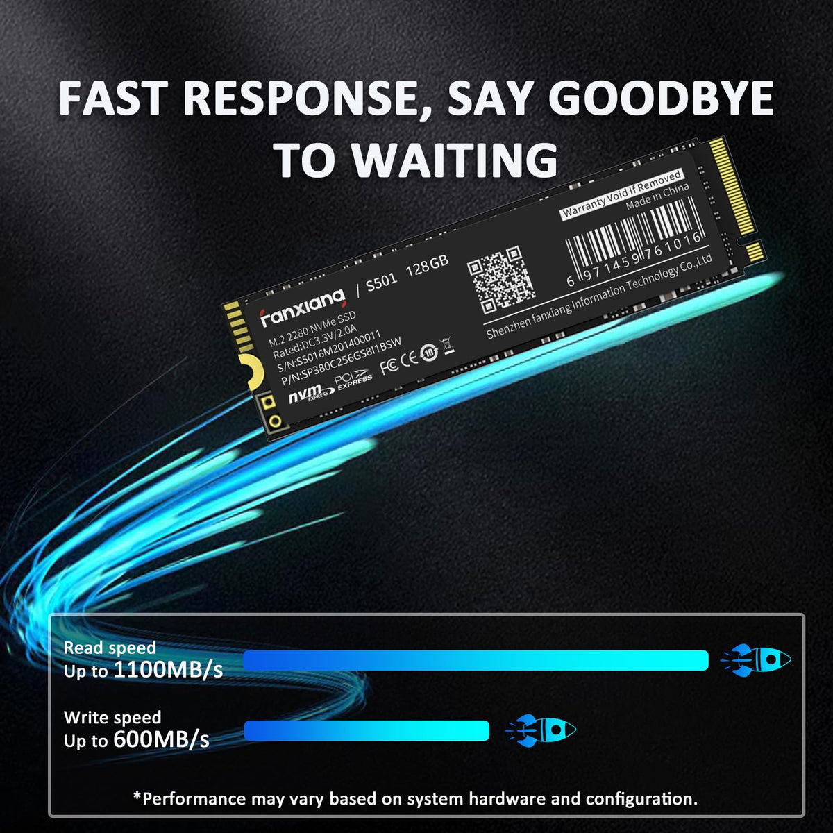 fanxiang S501 128GB NVMe SSD 3D NAND1.3 PCIe Gen3x4 M.2 2280 Unidad Interna de Estado sólido (Velocidad de Lectura de hasta 1130 MB/s) Compatible con portátiles y PC de computadora