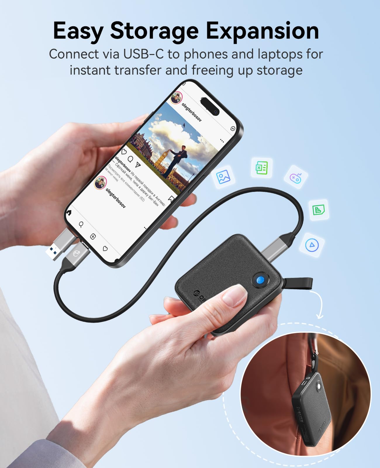 ORICO SSD portátil de con Cable USB C 2 en 1, Unidades de Estado sólido externas, hasta 460 MB/s, indicador de Estado, Almacenamiento fiable para Smartphone, Tablet y PC con USB-C - B5PLUS (480, GB)
