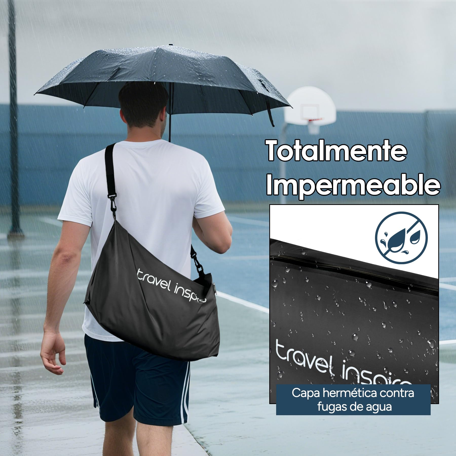 Travel Inspira Set de 2 Bolsas de Vacío para Viaje con Bomba Eléctrica, Organizador 3 en 1 Impermeable IP67 y Correa Ajustable, Ahorra Espacio en Maleta y Mochila, 22L (Negro 2 Pieza + Bomba)