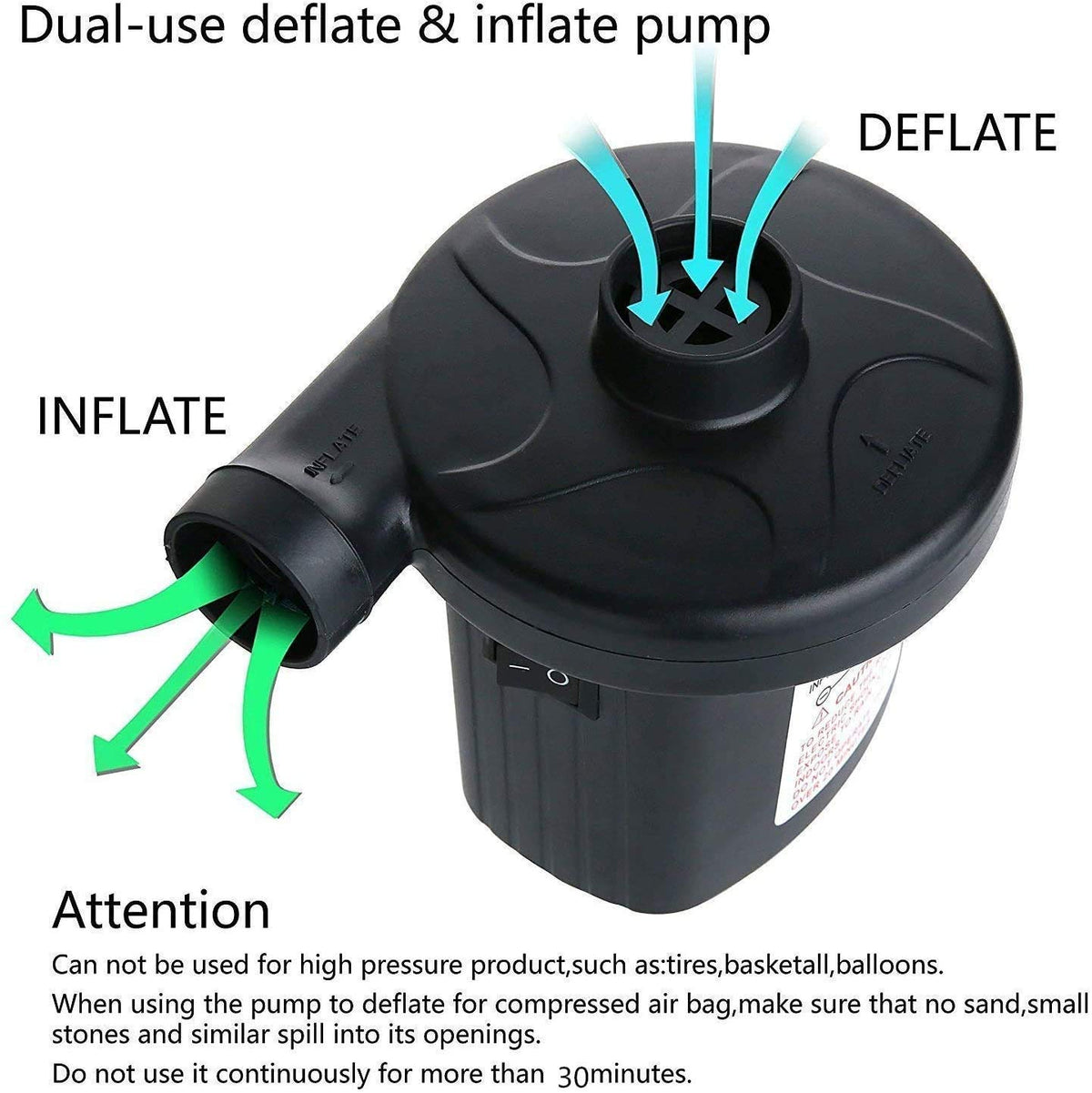 TBONEEY Bomba de Aire Eléctrico, Inflador Eléctrica Incluyendo 3 en 1 Deflación Automática y Bombeo Rápido adaptadores de Boquilla para Bolsas al Vacío, Colchón Hinchable, Juguetes Hinchable