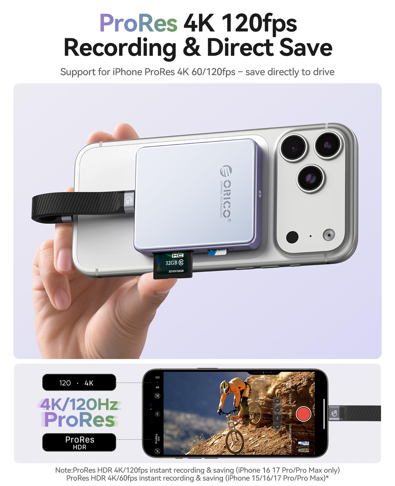 ORICO Carcasa magnética M.2 2230/2242 NVMe para SSD, grabación ProRes 4K, Lector de Tarjetas SD/TF, Puerto de Carga PD100W, Compatible con iPhone 15/16/17, portátil y Tableta (sin Disco Duro, Negro)