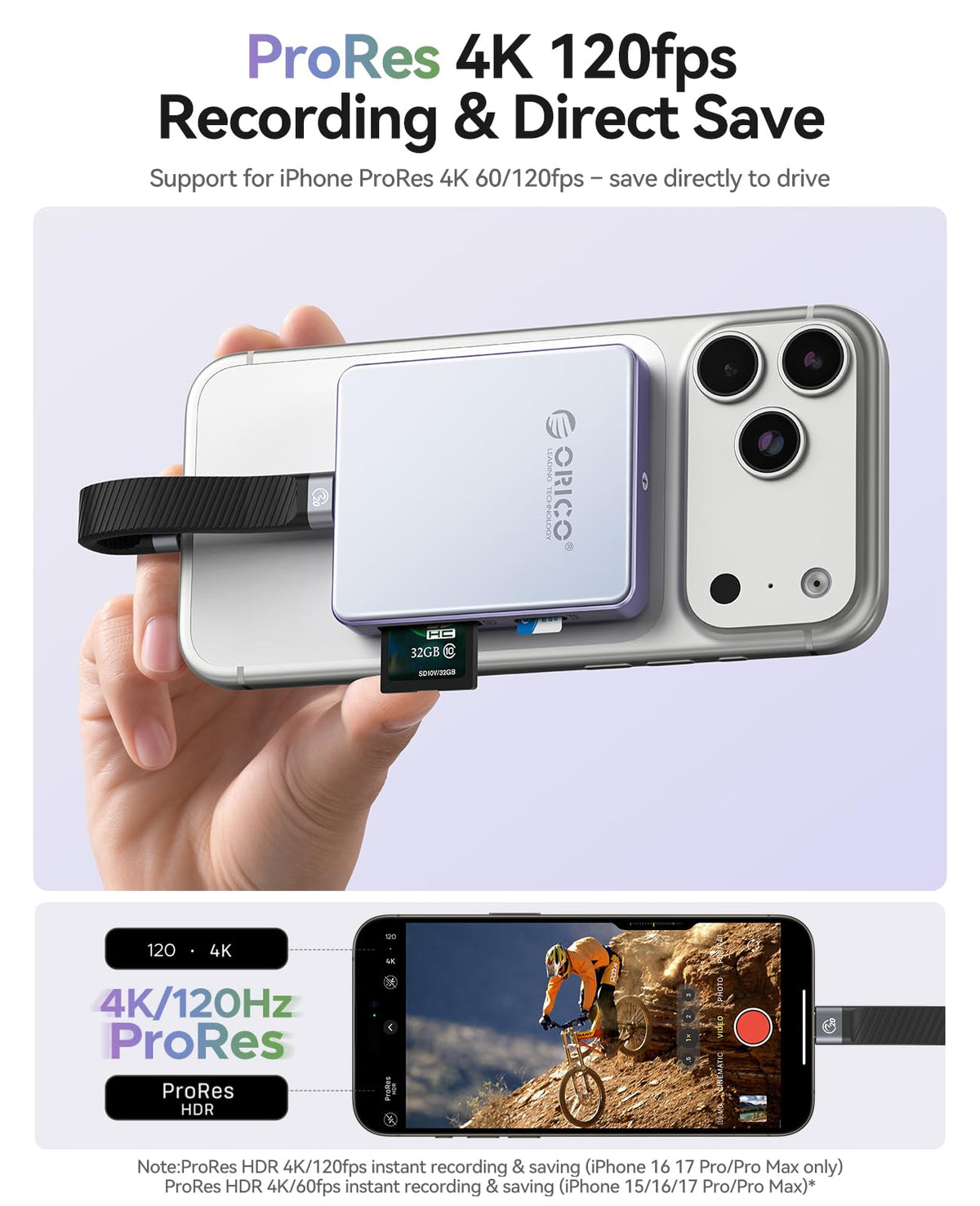 ORICO Carcasa magnética M.2 2230/2242 NVMe para SSD, grabación ProRes 4K, Lector de Tarjetas SD/TF, Puerto de Carga PD100W, Compatible con iPhone 15/16/17, portátil y Tableta (sin Disco Duro, Negro)