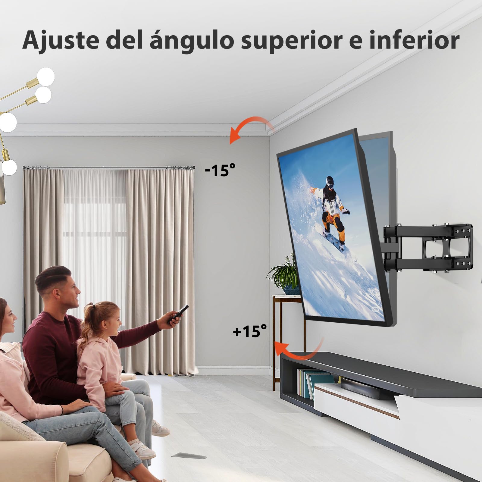 JXMTSPW Soporte para TV movible de 26-65 Pulgadas,Soporte Pared TV de Articulado Inclinable y Giratorio de Movimiento Completo MAX VESA 400x400 mm,Base para Television Pantalla Carga hasta 50 kg