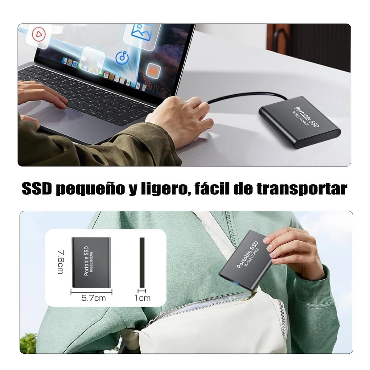 YEVDCVZX Disco Duro Externo 2 TB ssd,Memoria Externa con Cable USB 3.1 y Adaptador para Celulares,Alta Velocidad de Almacenamiento de Dato,Compatible con Portátil,Smartphone,Mac y PC (Plata, 2, TB)