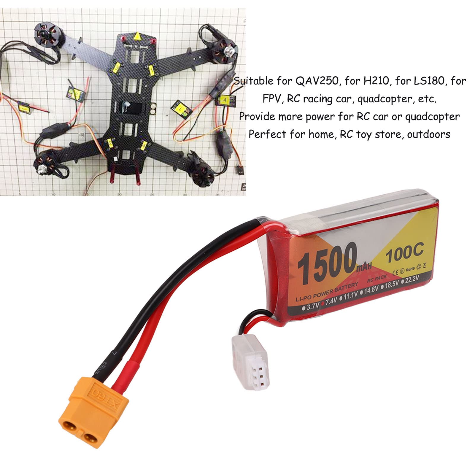 Batería Lipo, 7.4V 1500mAh 100C 2S RC Estuche Rígido de Batería con Enchufe XT60 para RC Vehículos Coche Barco Camión
