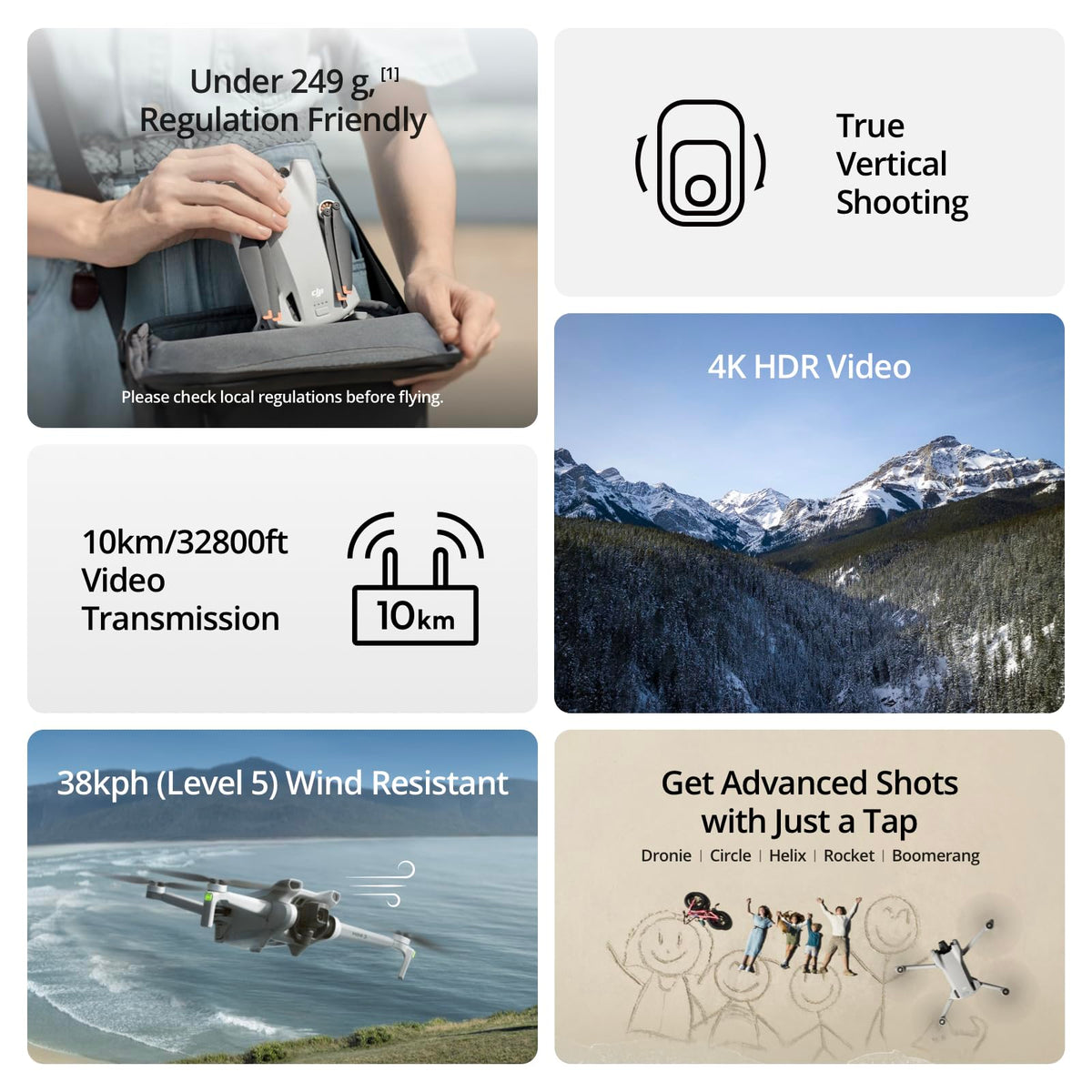 DJI Mini 3, Dron Mini con cámara Ligero y Plegable con vídeo 4K HDR, 38 min de Tiempo de Vuelo, Grabación Vertical y Funciones Inteligentes