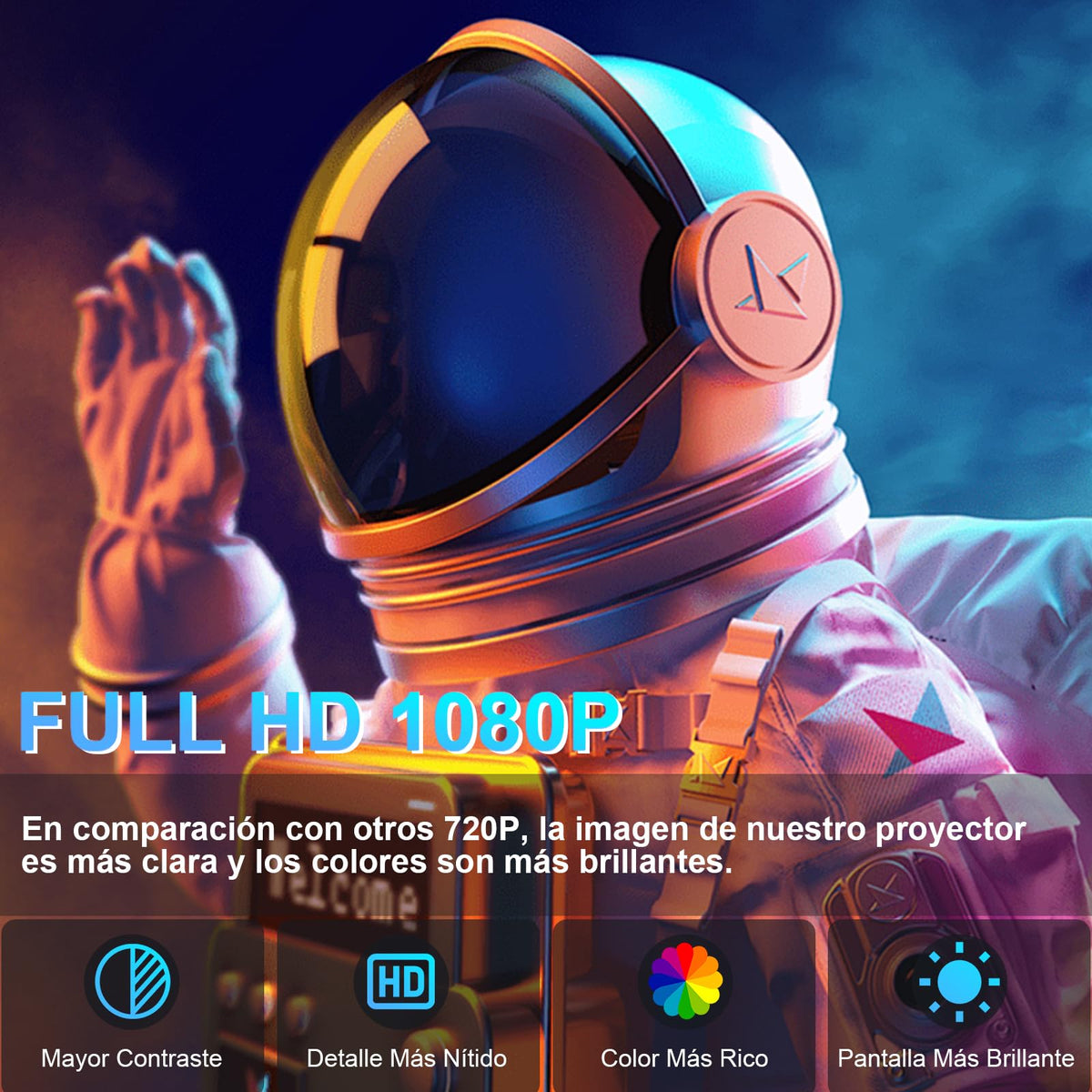 Proyector 4k, Mini Proyector Portatil con Android, Proyectores Inteligente 200 ANSI con WiFi 6 y BT 5.4, Auto Keystone, Pantalla de 200", Giro de 270°, Compatible con HDMI/iOS/Phone/PC/PS【HY300 PRO】