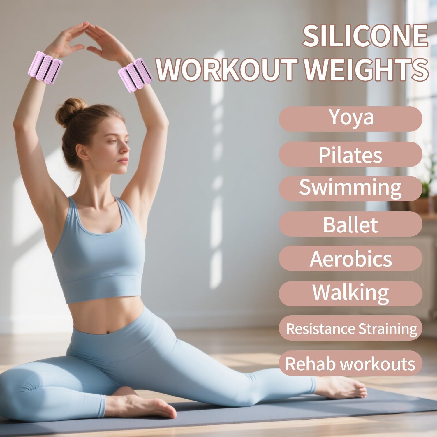 SPOSYN 2PACK Polainas para Tobillo y Muñecas, Pesas para Tobillos Ajustables, Polainas de Silicona Antideslizantes, Pesas de Tobillo Ajustables para Yoga, Pilates, Natacion, Ejercicio Aeróbicos (rosa, 2X0.5LB)