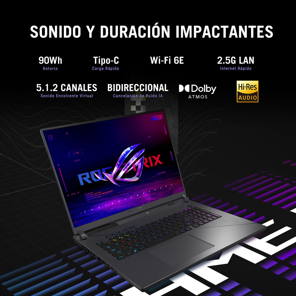 ASUS Laptop Gamer ROG Strix G16/16 QHD+/Intel Core i9-14900HX 24 Núcleos/GeForce RTX 4060/32GB RAM/1TB SSD/Numberpad/Teclado Retroiluminado RGB 4 Zonas(Garantía y Servicio en México)
