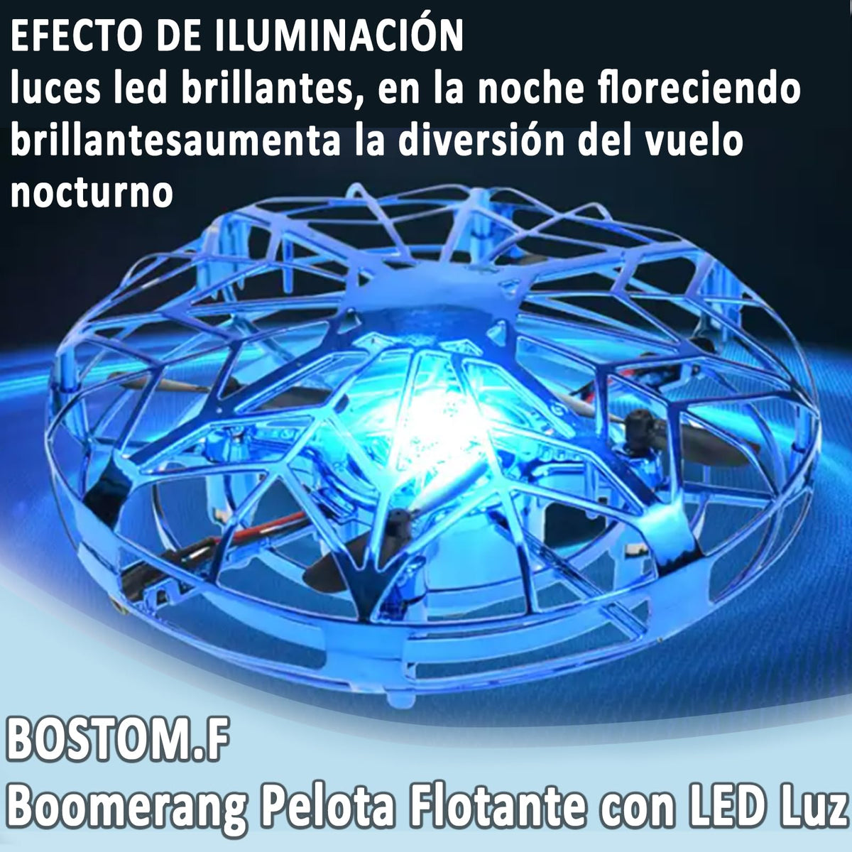 Spinner Volador, Spinner Volador con Luz LED, Juguete de bola voladora giratoria, Pelota Voladora Juguete para Niños, Bola Mágica Recargable con USB, BOSTOM.F Regalo para Día del Niño, Cumpleaños,Azul