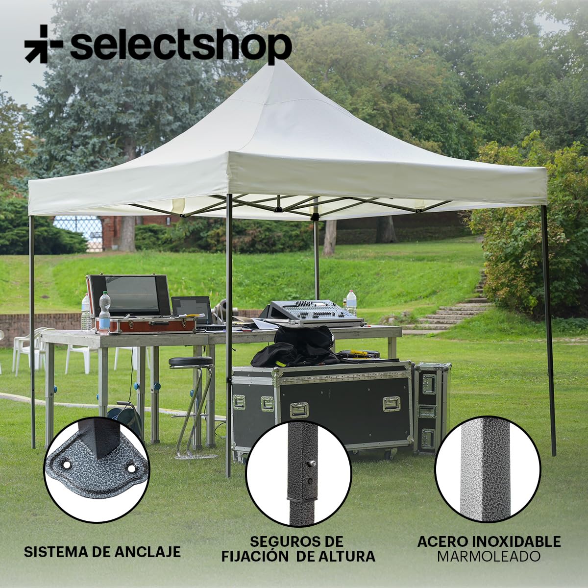 SELECTSHOP Carpa Toldo 3x3M Reforzado Plegable Impermeable Facil Armado Y Transporte para Jardín Casa Exterior Uso Rudo Acero Lona (Azul)