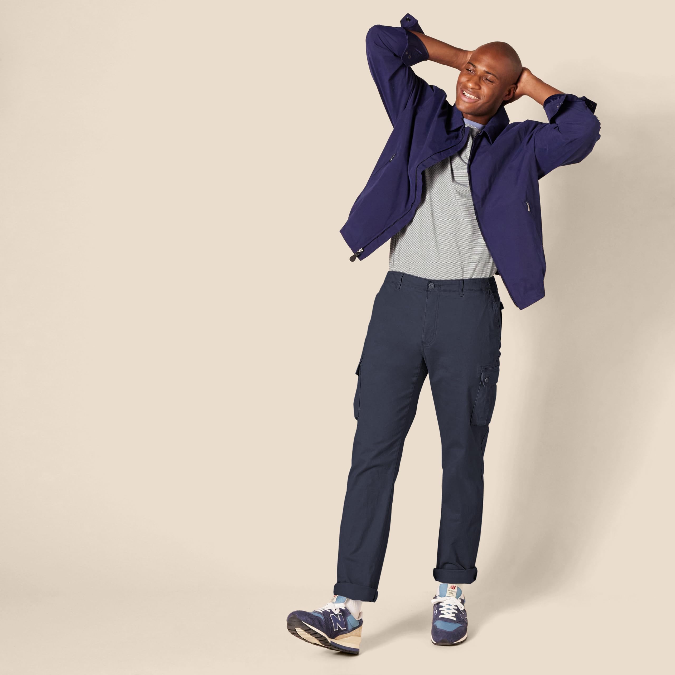 Amazon Essentials - Pantalón cargo elástico para hombre, corte ajustado, color azul marino, 32 de ancho x 32 de largo