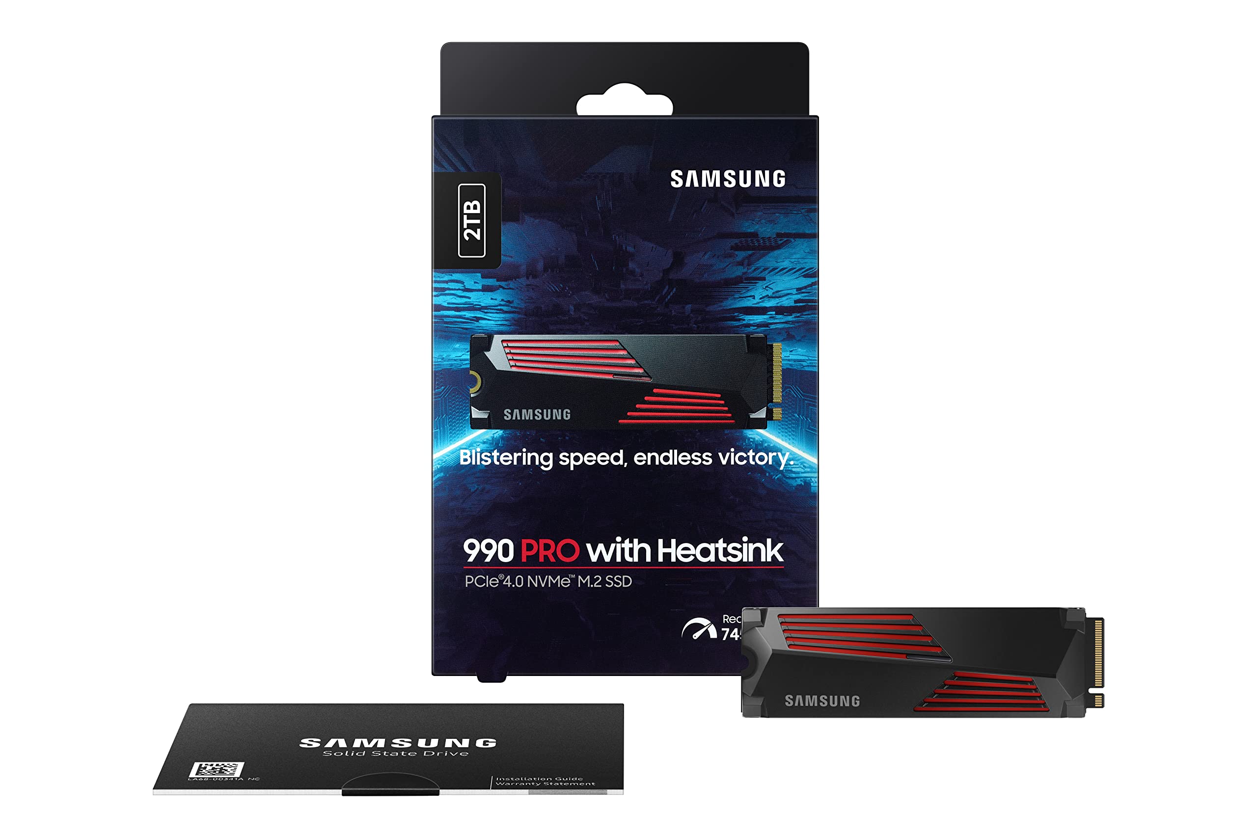 SAMSUNG 990 PRO con disipador de calor SSD de 2 TB, PCIe Gen4 M.2 2280 Disco duro interno de estado sólido, Seq. Velocidades de lectura de hasta 7,450 MB/s para computación de alta gama, estaciones de