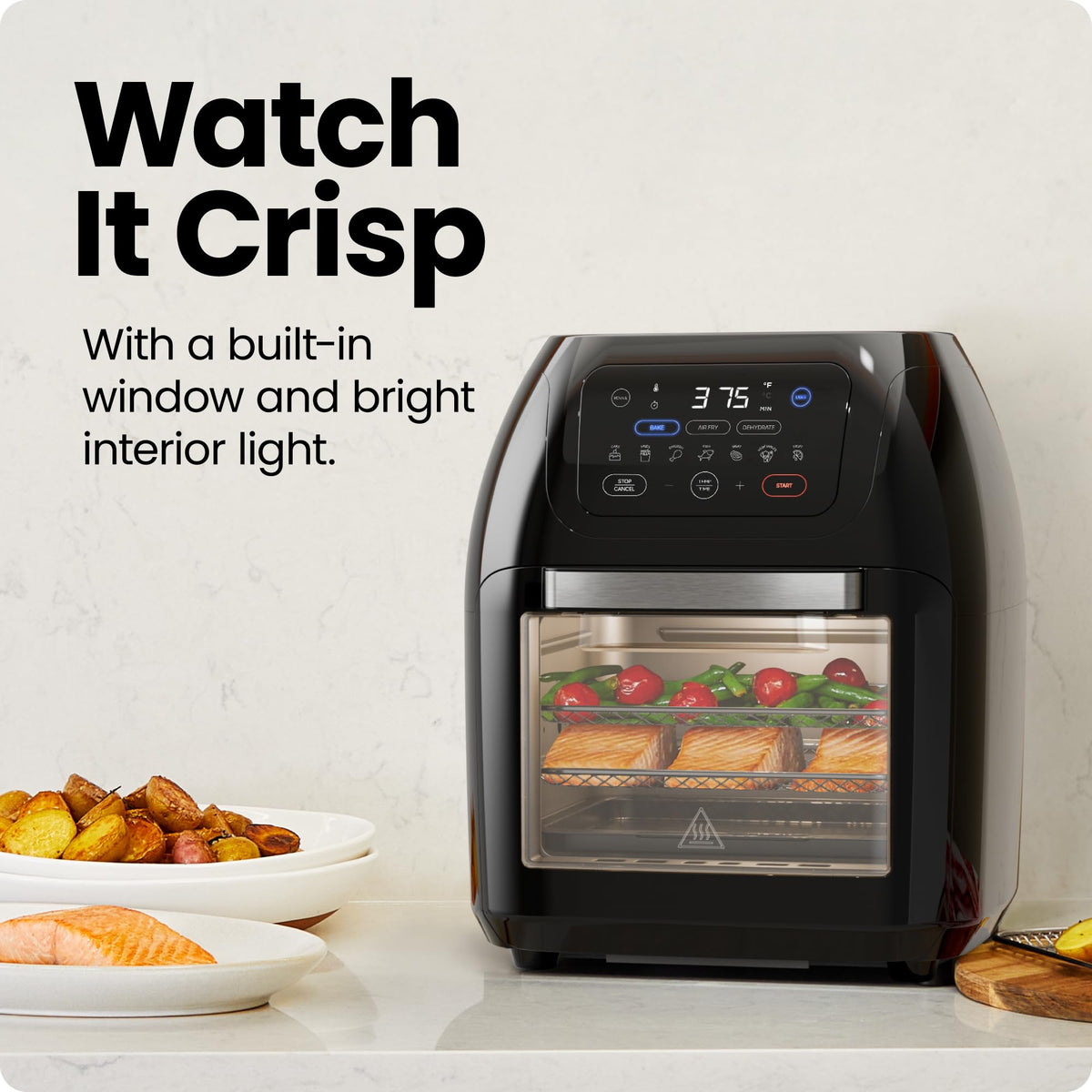 Chefman - Freidora digital multifuncional + asador, deshidratador, horno de convección, 17 preselecciones en pantalla táctil para freír, asar, deshidratar y hornear accesorios incluidos, L 10L, negro