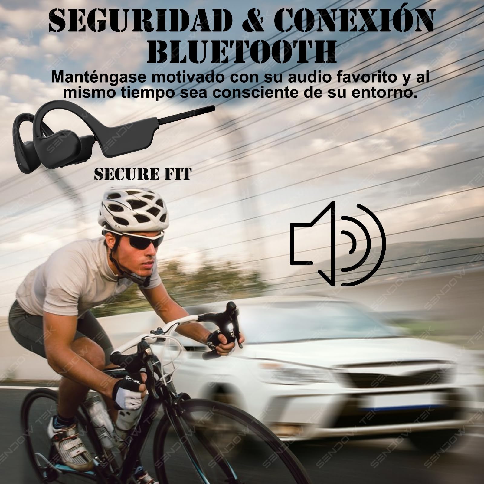 Sendowtek Auriculares de Conducción de Aire Inalámbricos Audífonos Inalámbricos Bluetooth 5.2 Auriculares Inalámbricos Impermeables IPX5 Open-Ear Headphones para Carrera, Deportes y Ejercicio (Negro)