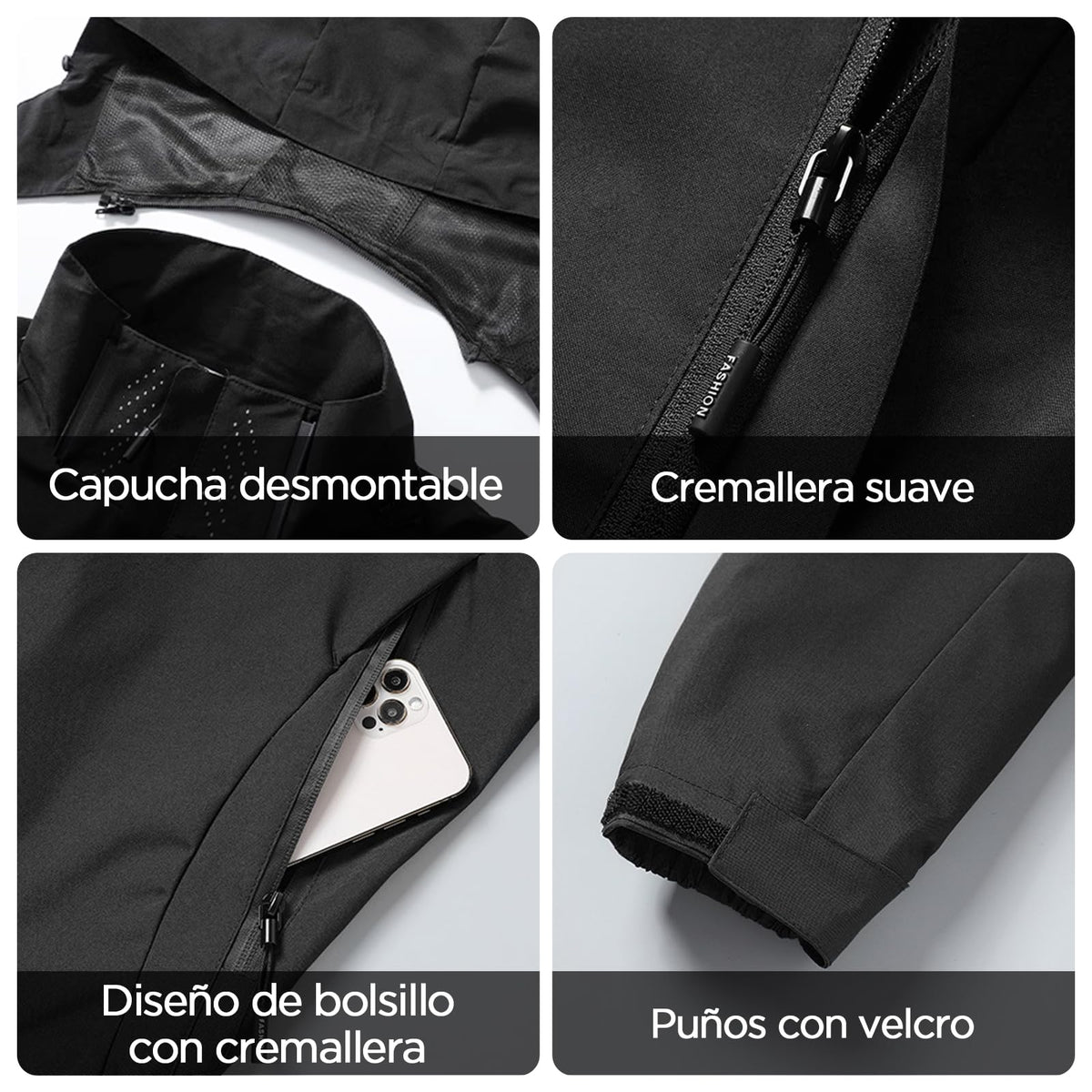 Chamarra Impermeable para Mujer (MX/US, Alfa, Mediano, Regular, Regular, Negro)