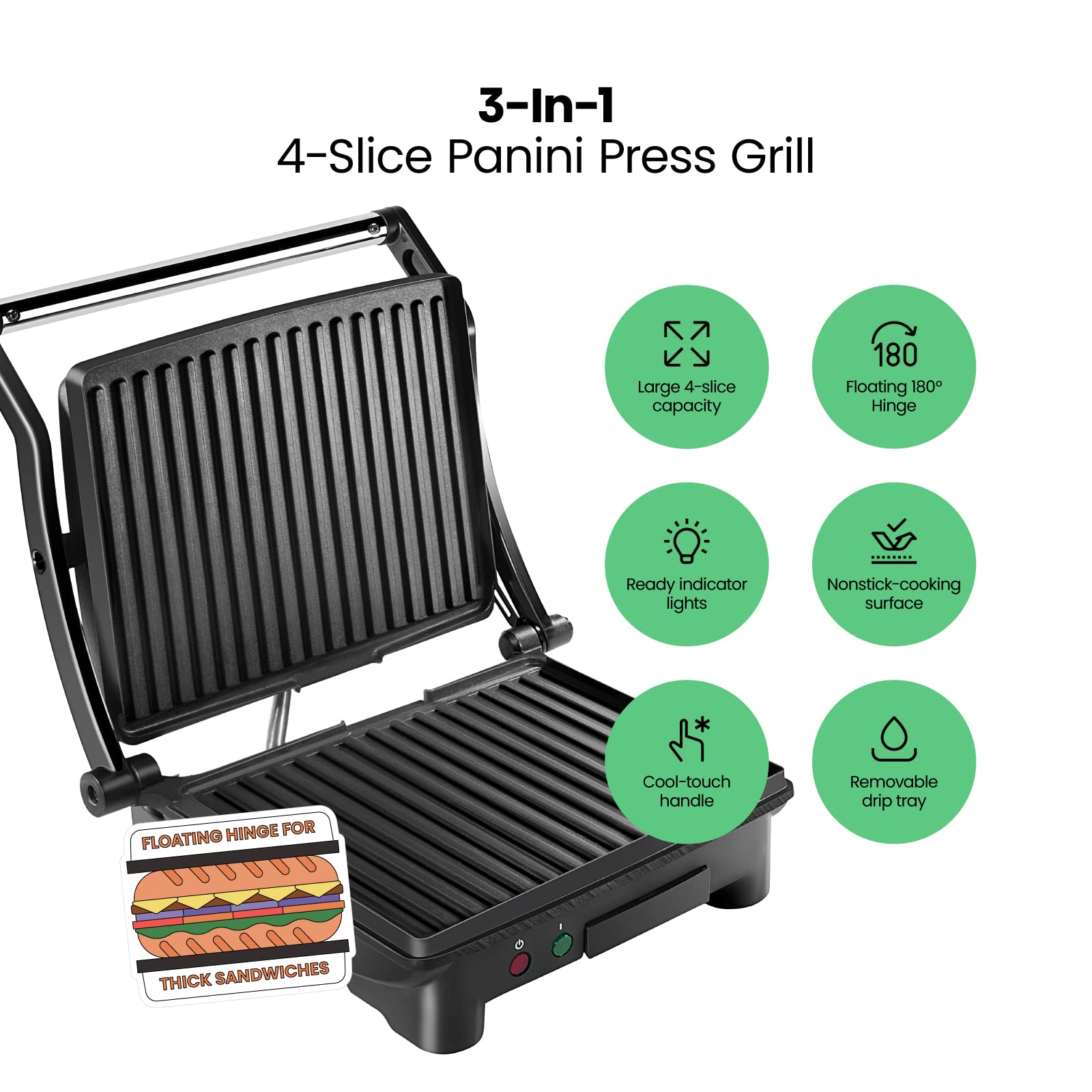 Chefman Parrilla Panini Prensa y Gourmet Sándwich de Hacer, 4 Rebanadas