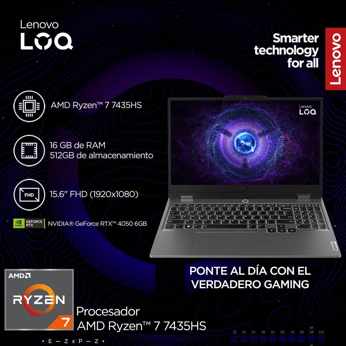 Laptop Gaming Lenovo LOQ 15ARP9 | 15.6" FHD | AMD Ryzen 7 | 16 GB RAM 512 GB SSD | RTX 4050 6GB (Modelo 2025)